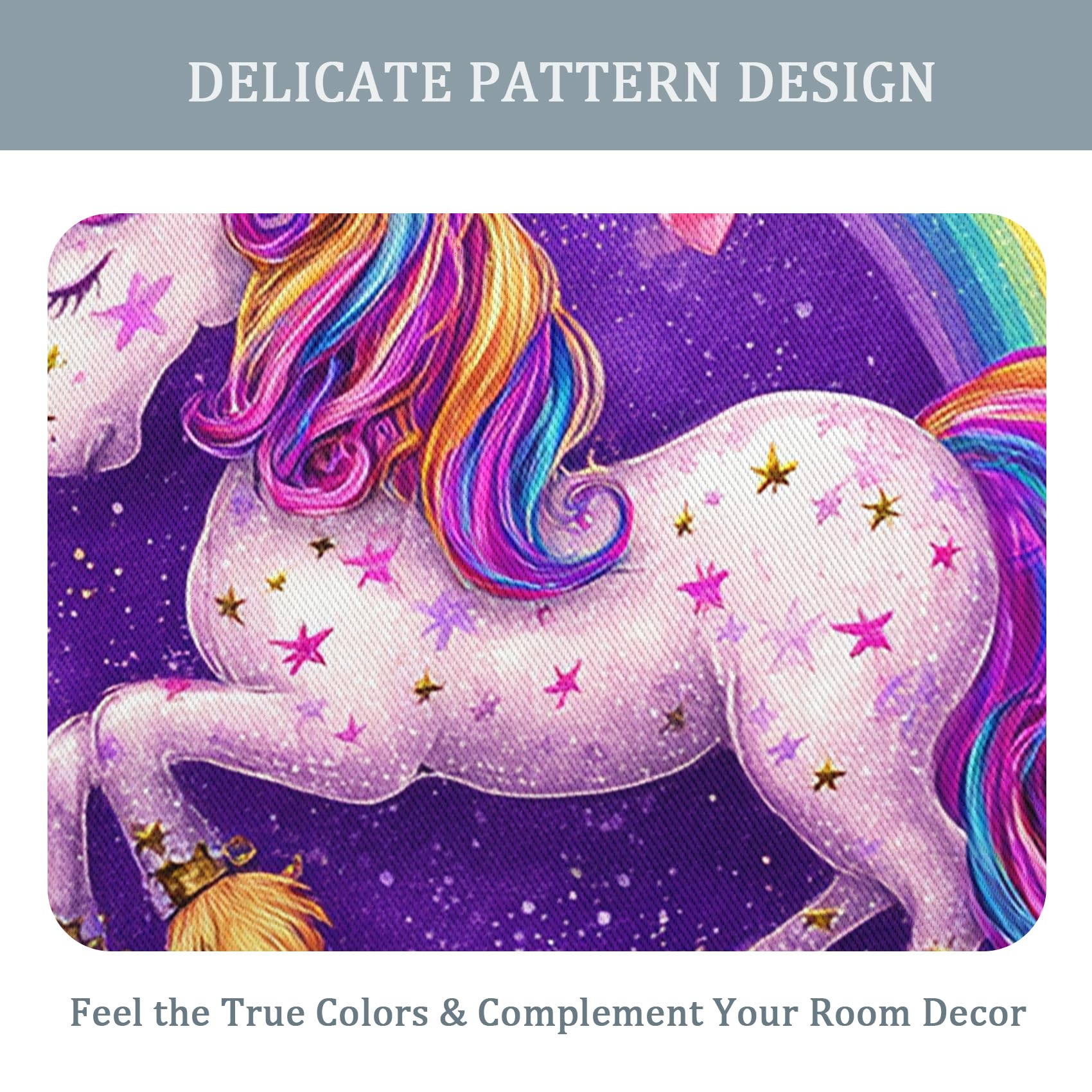 Générique Rideau Occultant Licorne, Lot de 2 Rideaux Occultant Thermique Isolant à Oeillets, Motif Enfants Filles Arcs-en-Ciel, Decoration Chambre Salon Fenetre, 140 L x 260 H (A-919)