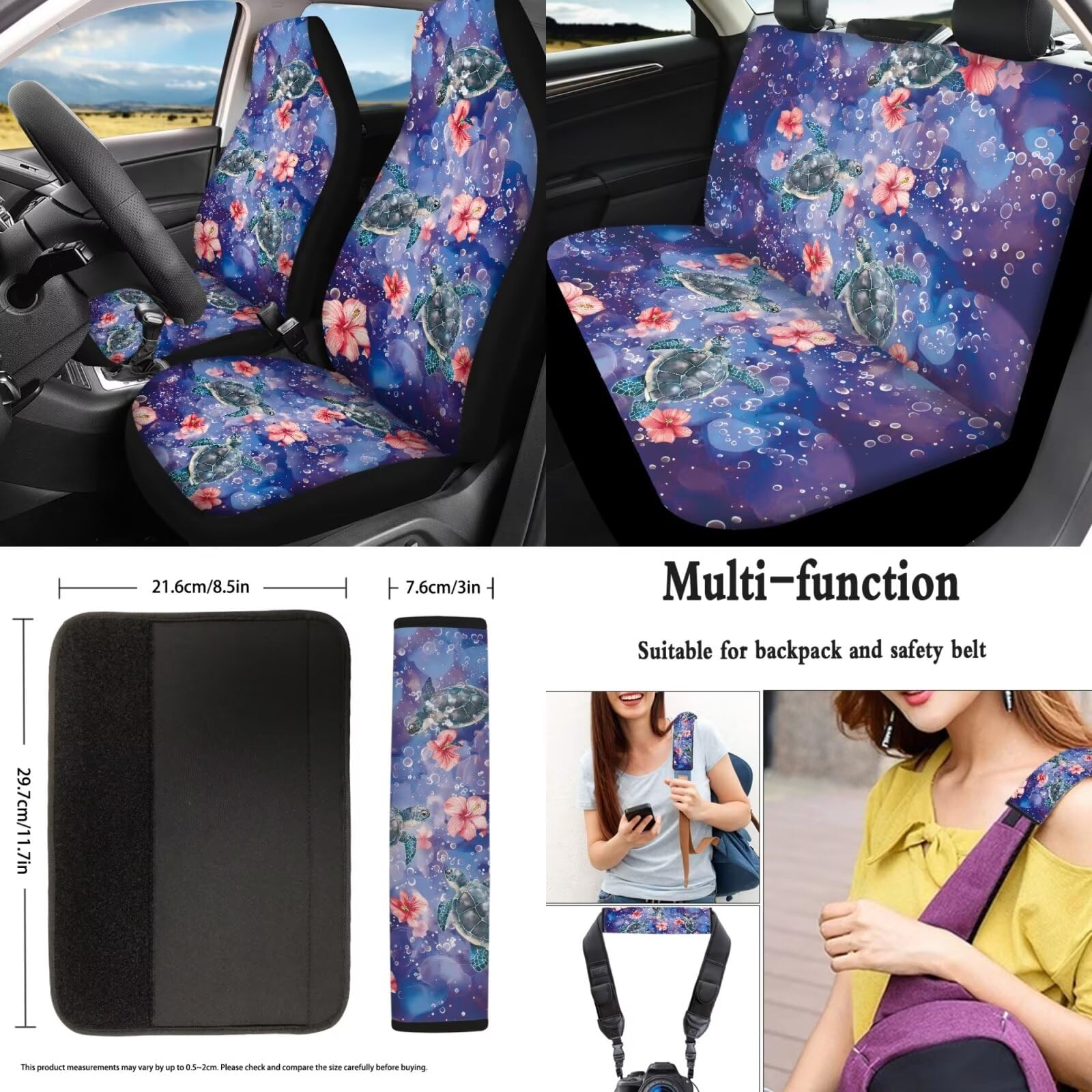 Juego de 15 fundas para volante, cojín para cinturón de seguridad, soporte para gafas de sol, soporte para espejo retrovisor, llavero y accesorios de coche