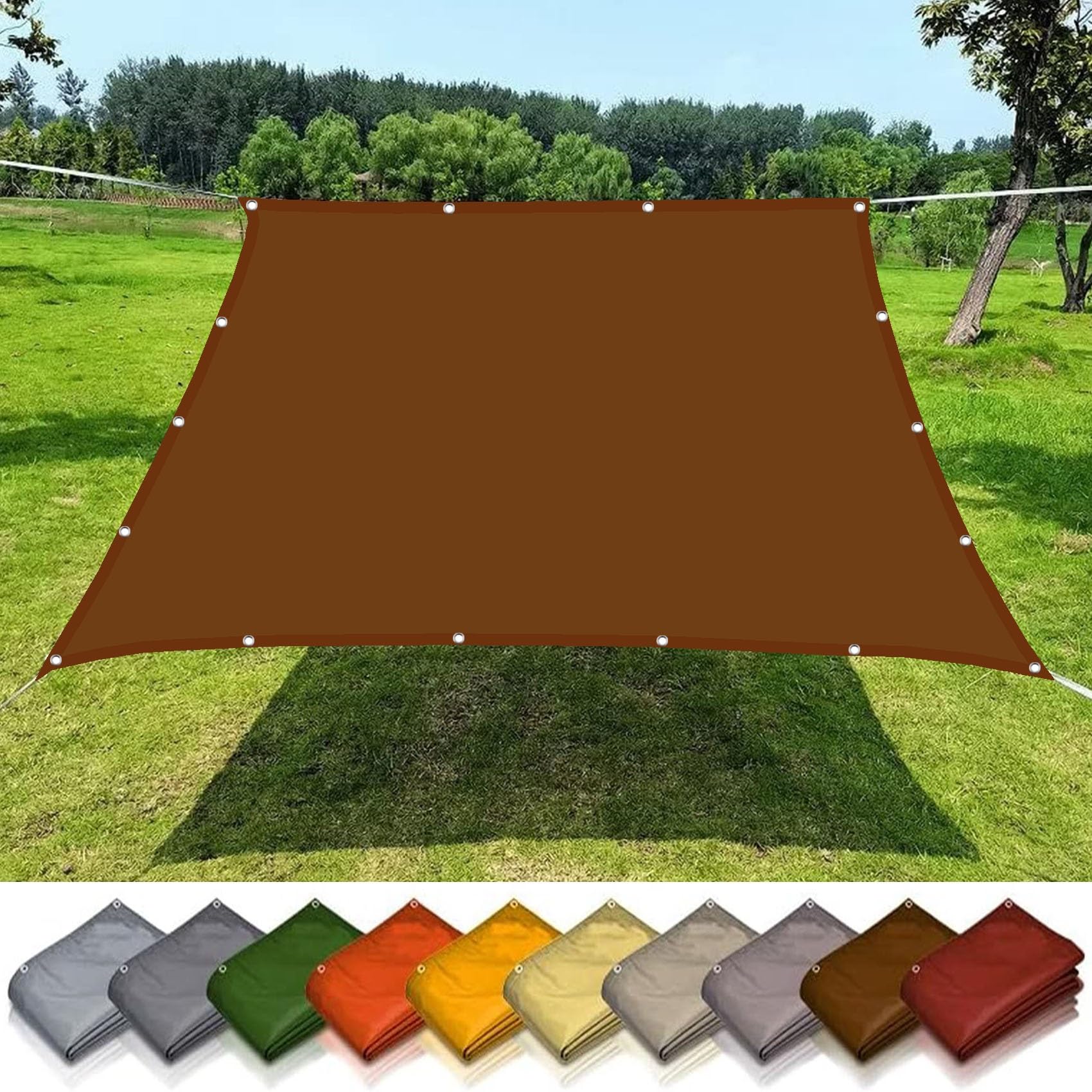 Voile d'ombrage imperméable et anti-UV 2x5m, filet protecteur rouge rouille à œillets