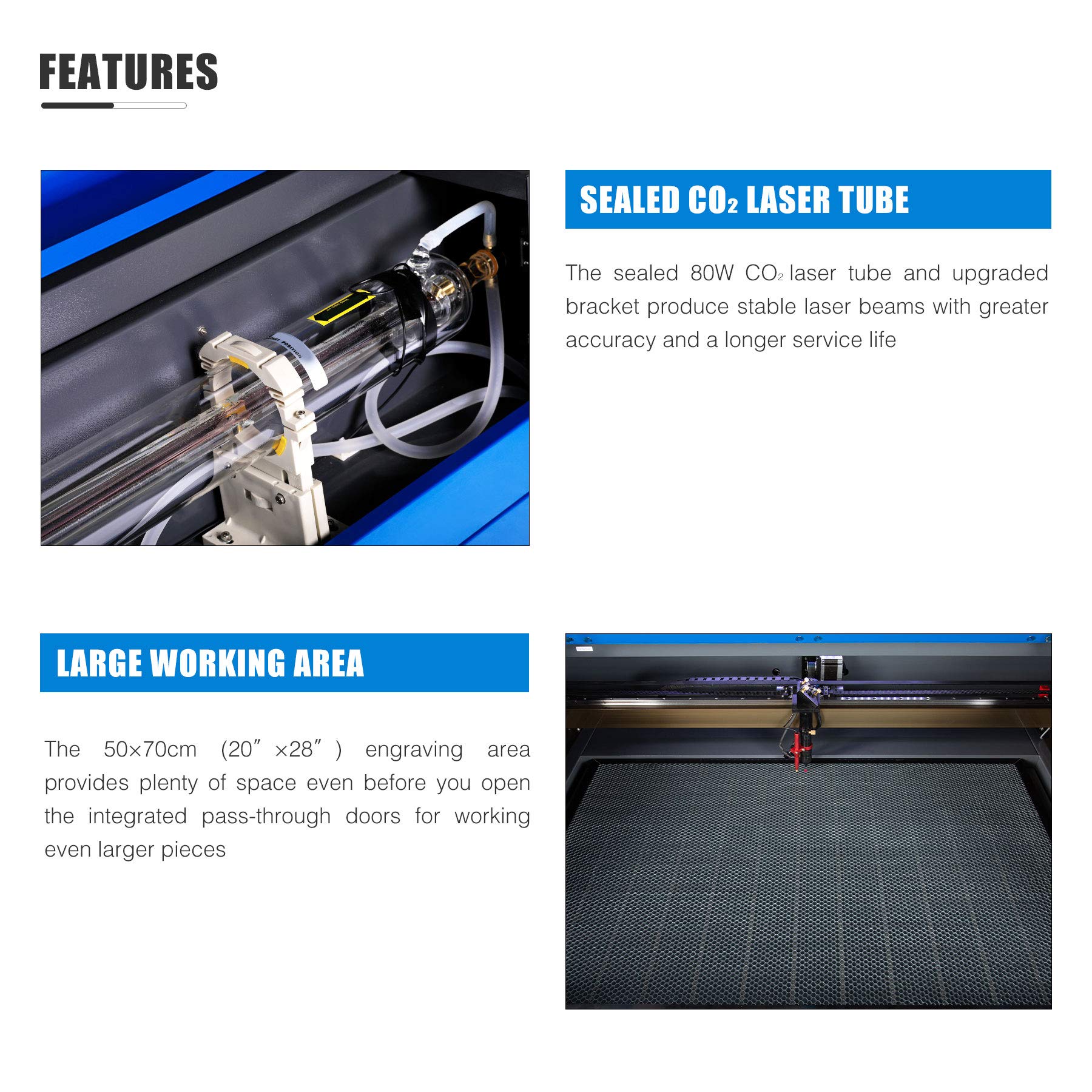 Buy OMTech 80 Watt Co2 Laser Engraver Machine 500 x 700mm Laser Cutting