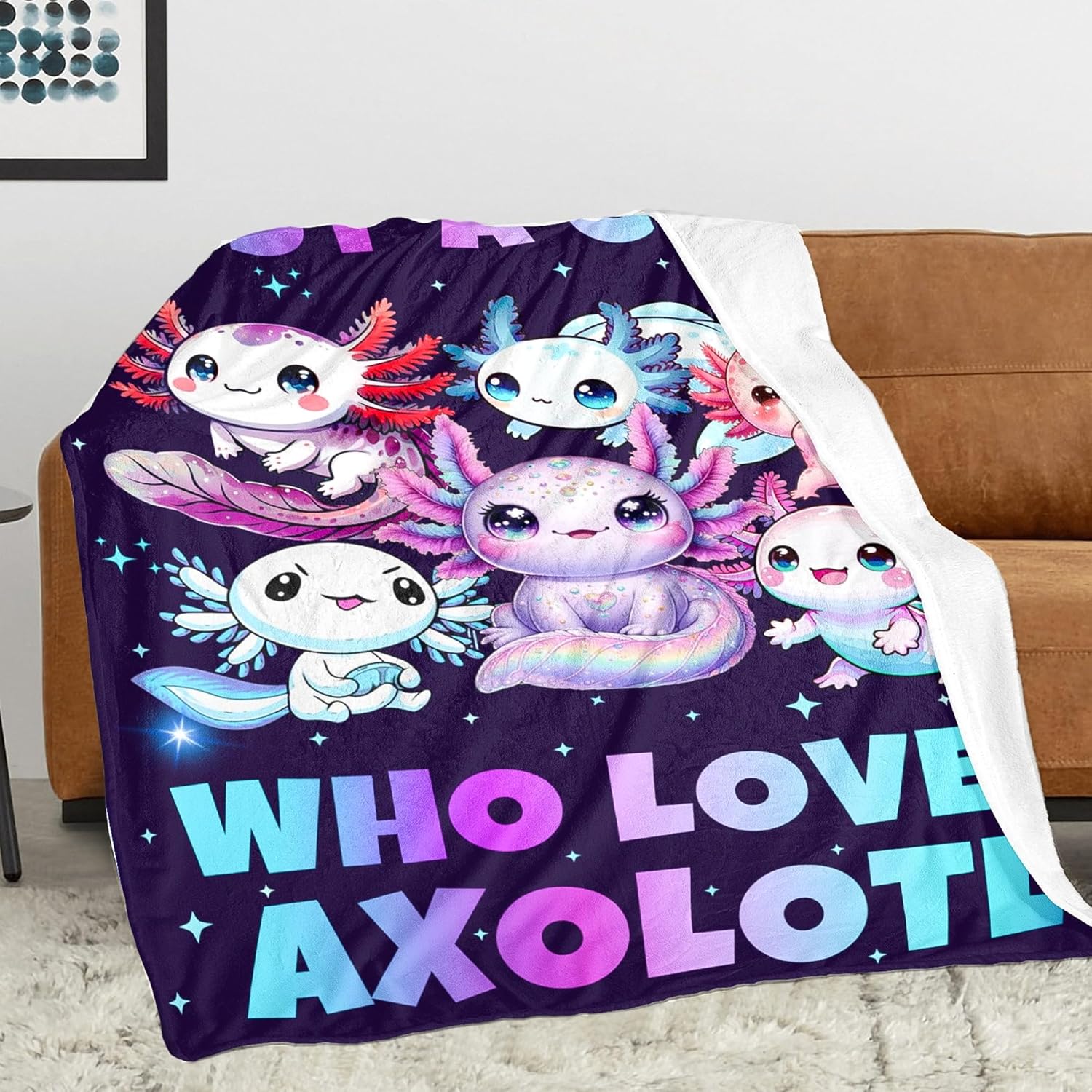 Cute Axolotl Blanket Gifts for Girls Kids, Unique Throw Blanket Gift for Axolotl Lovers, Funny Cozy Warm Comfy Flannel Throws Blankets for Couch Sofa Bedroom Living Room 60"x50" - Image 3