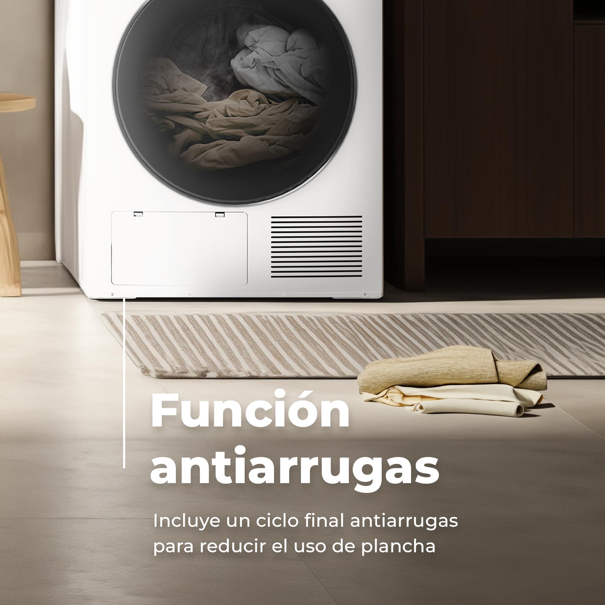 EVVO Secadora condensación 8 kg, Selector de Tiempo, Clase Energética B, Aire Frío para Prendas Delicadas, Airfresh, Sensor de Humedad, Antiarrugas, Inicio Diferido (Modelo Nature S8CX Inox)