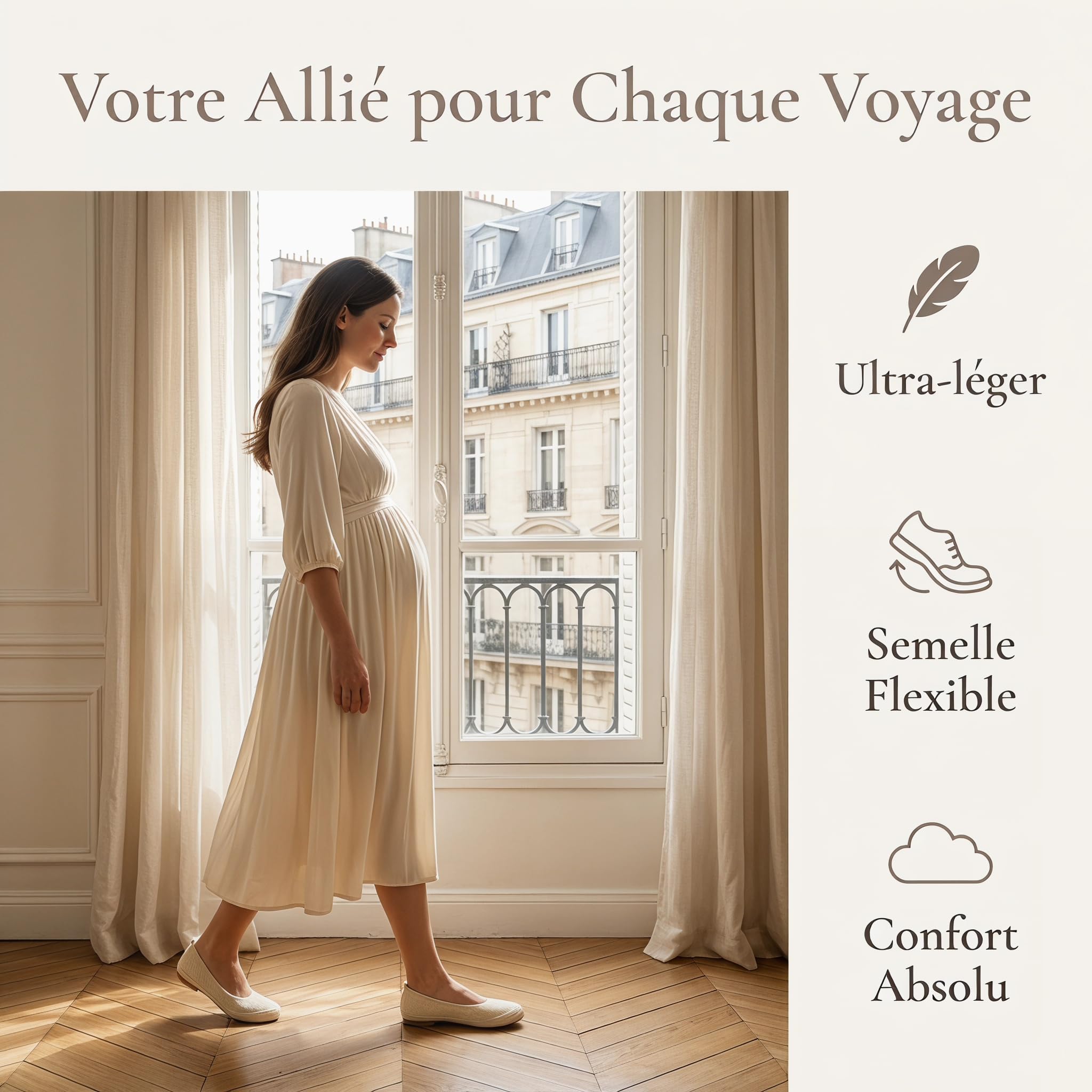 GLAMORA Chaussures plates pour femme, tissu texturé, semelle en sparthe, antidérapante, poids léger
