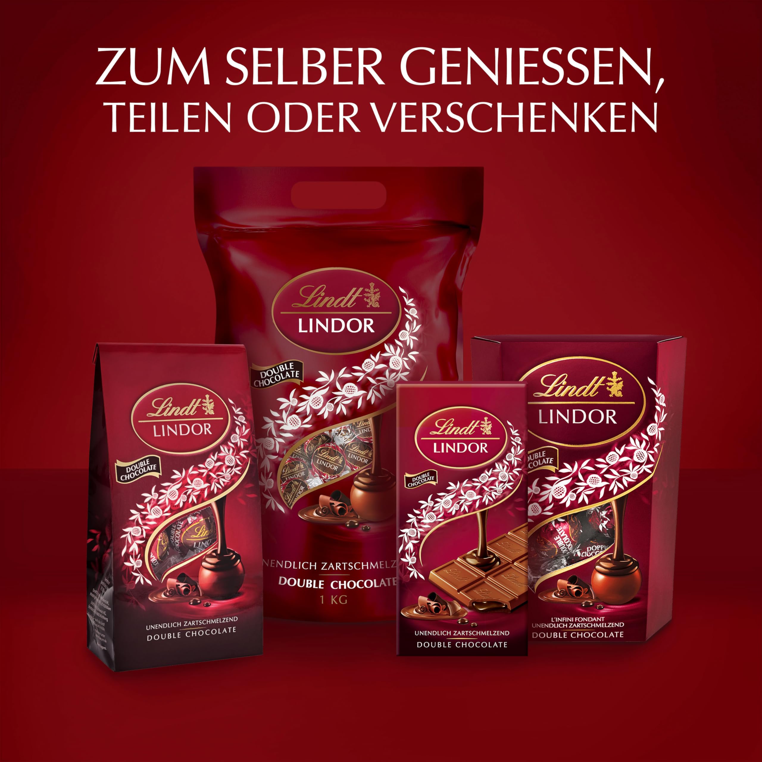 Lindt LINDOR Schokoladen Kugeln Double Chocolate | 1 kg Beutel, wiederverschließbar | ca. 80 Milch-Schokolade mit dunkler, zartschmelzenden Füllung | Großpackung, Pralinen-Geschenk