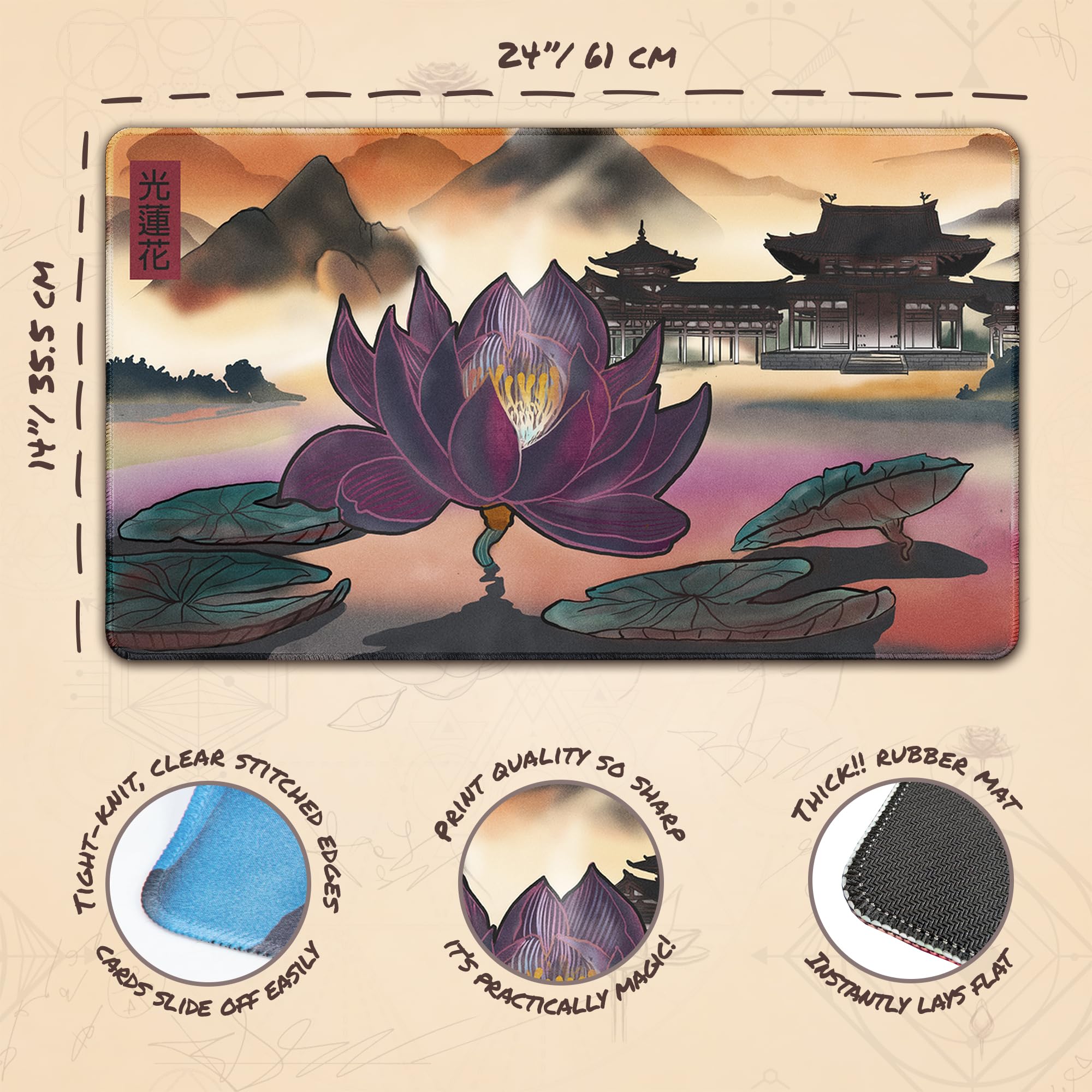 Light Lotus (Bordi cuciti) - Tappetino da Gioco MTG - Compatibile con Tappetino da Gioco Magic The Gathering - Gioca a MTG, YuGiOh, TCG - Disegni Originali