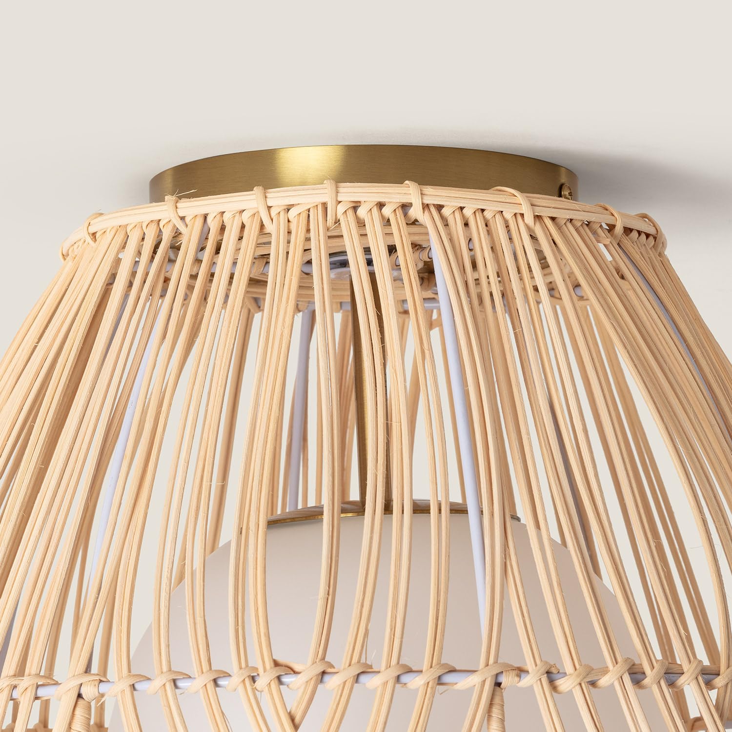 LEDKIA Plafón de Techo Ratán y Cristal Bagrat Natural | Ideal para Cocina, Comedor, Habitación