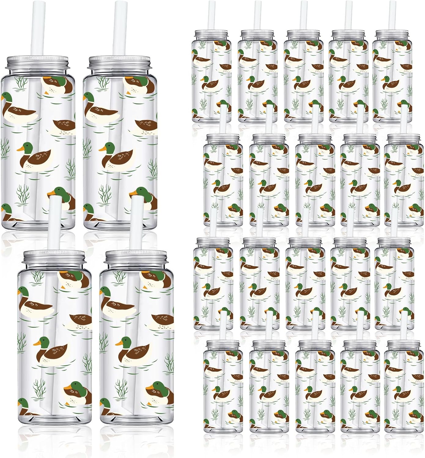 FYSUIMU 20Pcs Mallard Duck Plastic Cups with Lids and Straws Clear Party Drinking Cups Reusable Tumblers for Party Supplies