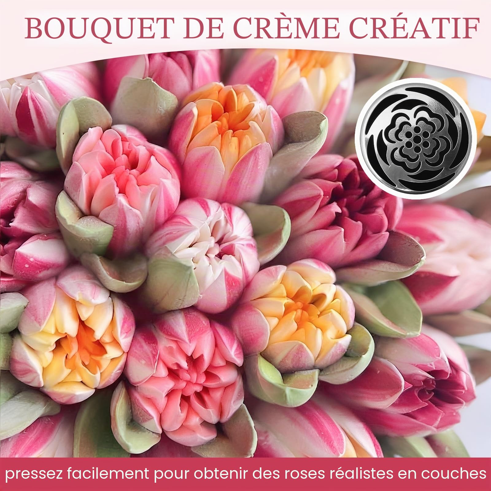 Lot de 6 douilles russes extra larges en acier inoxydable pour décoration de gâteaux, crème glacée, bouquet de fleurs, biscuits