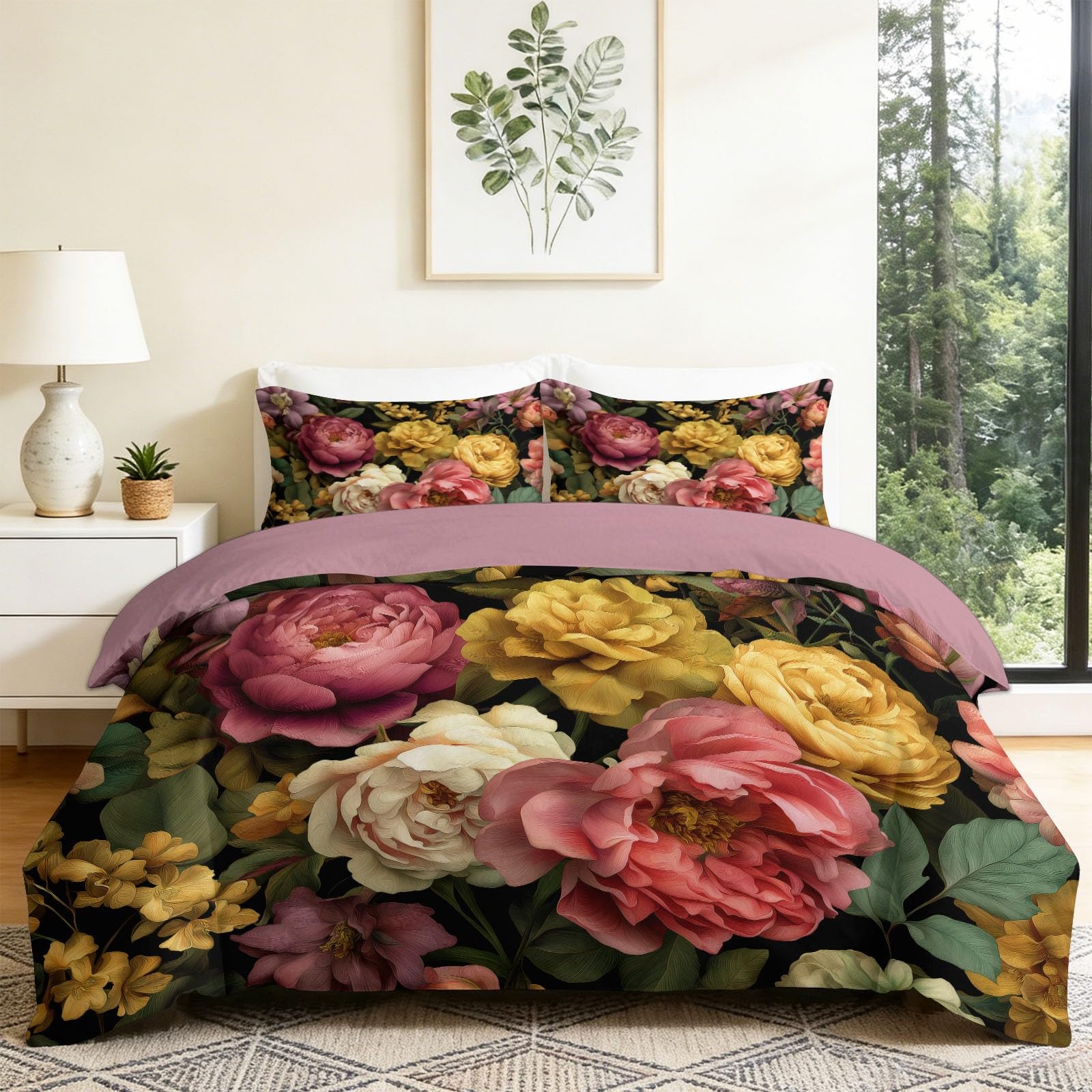 Parure de Lit Pivoine Rose pour Chambre d'Enfant et Adulte Romantique