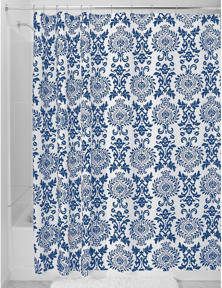 InterDesign Damask Fabric Shower Curtain, Stall 54 x 78, Navy