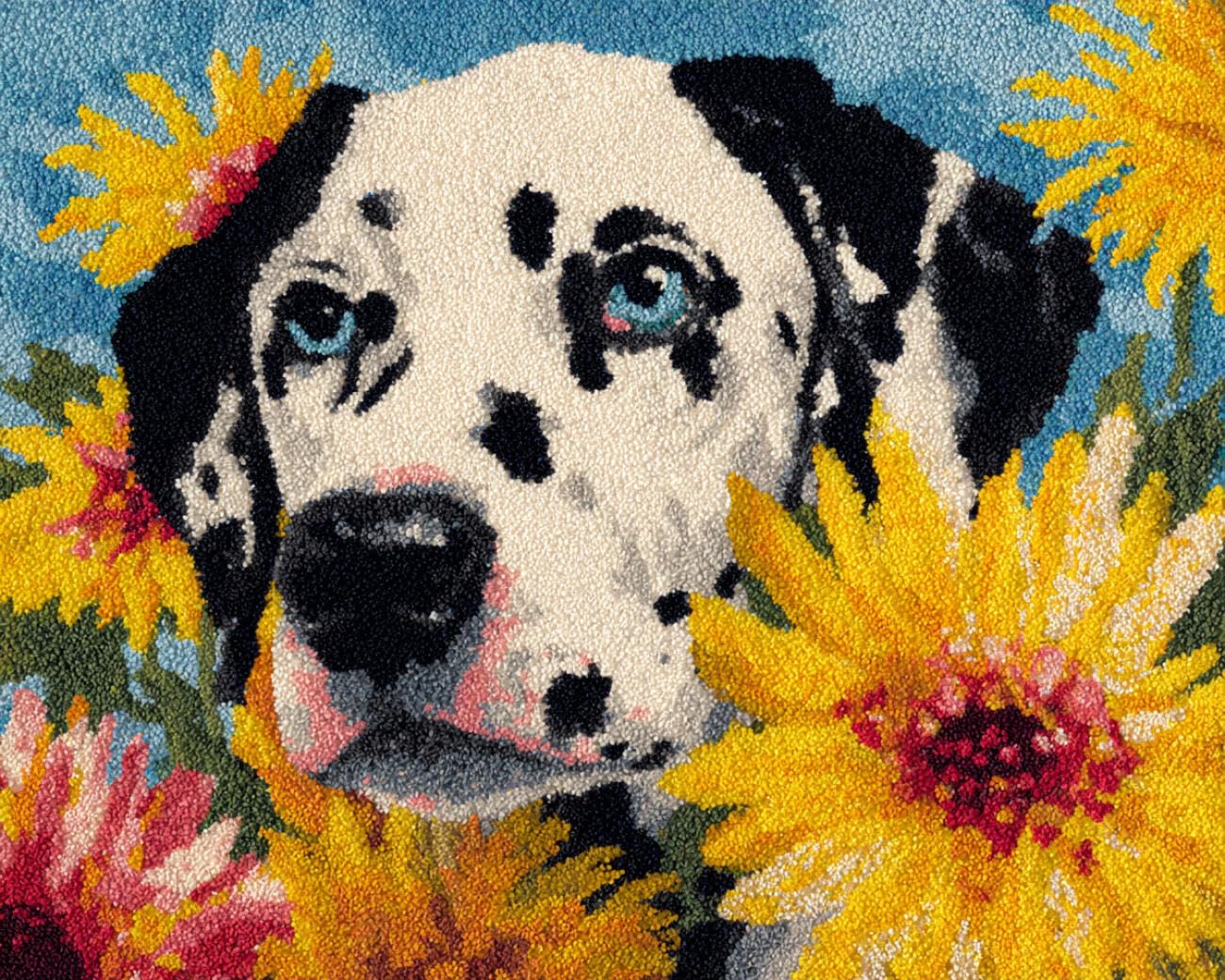 AMBATTERY Latch Hook Tapestry Kit Dalmatians and Flowers 60x40cm
