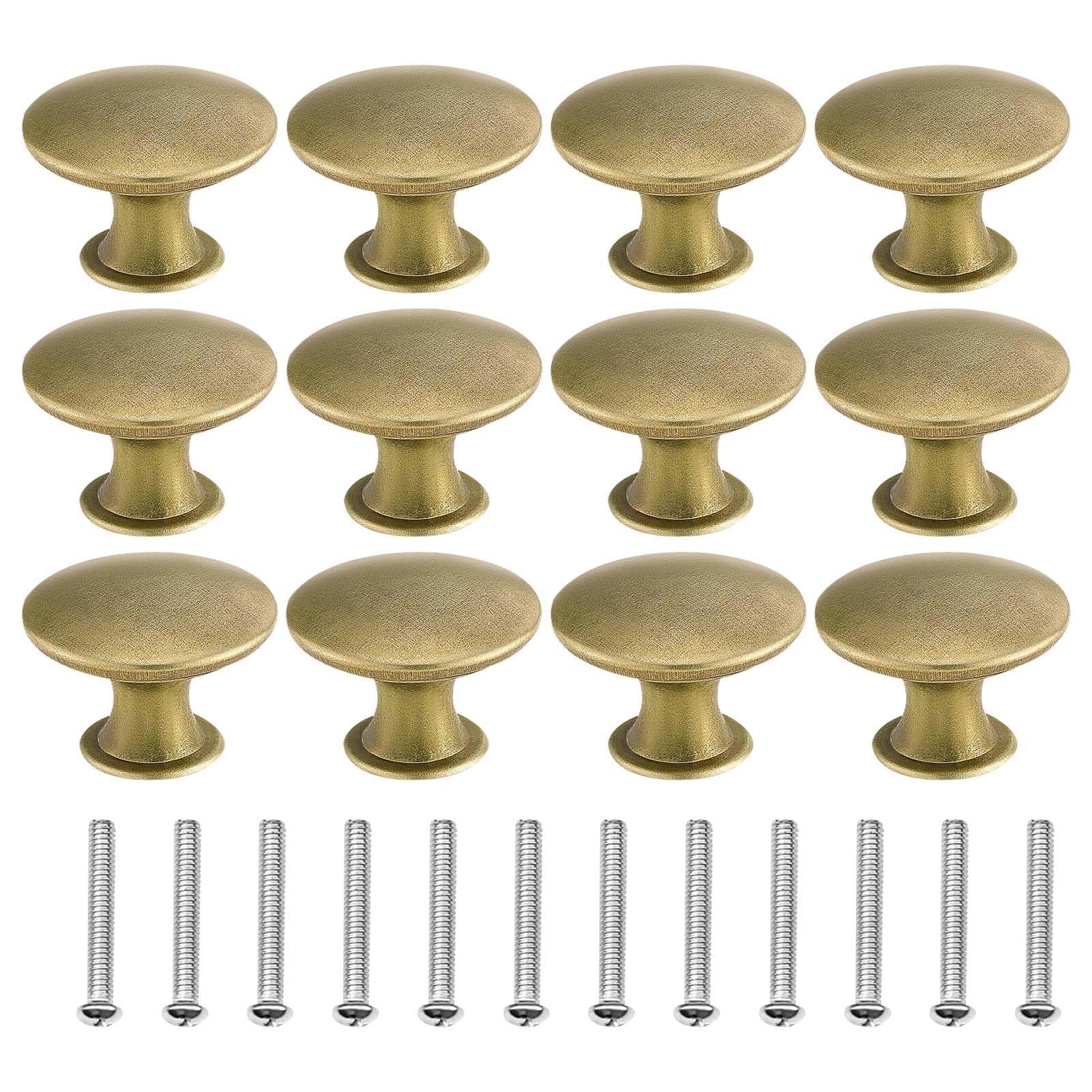 Lechisenop Antique Brass 12 Pcs Drawer Knobs 30Mm Door Handles Door Knobs Cabinet Door Knob Vintage Round Kitchen Cabinet Knobs Draw Handles With Matching Screws For Cupboard, Cabinet, Drawer