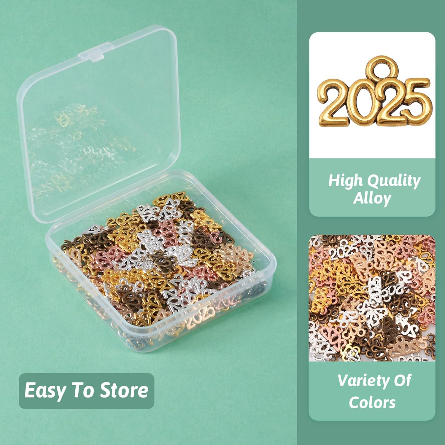 FASHEWELRY 140pcs Tibetan 2025 Year Charms Mixed Color Alloy 2025 Graduation Charms Number 2025 Dangle Pendants for Graduation Cap Tassel New Year Jewelry Making - Image 6