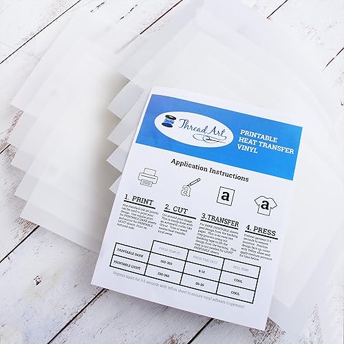 Threadart Inkjet Printable Premium - Camiseta de vinilo termotransferible para planchar, papel de transferencia de 8.25 x 11.75 pulgadas, paquete