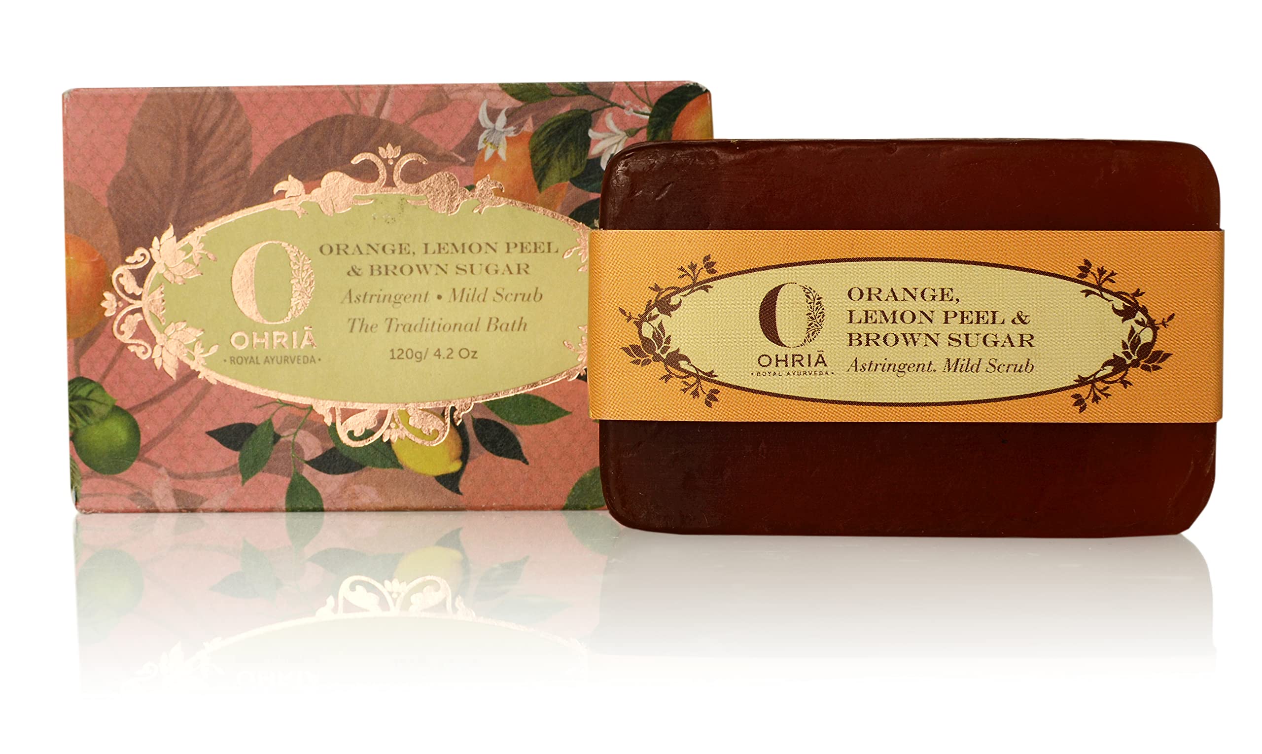 Ohria Ayurveda Orange, Lemon Peel & Brown Sugar Bathing Bar | Mild Scrub for Cleansing, Softening & Energizing Skin | Enriched with Natural Citrus Extracts & Brown Sugar | Ideal for All Skin Types | 120g | Revitalizes & Refreshes Skin Naturally-image-25