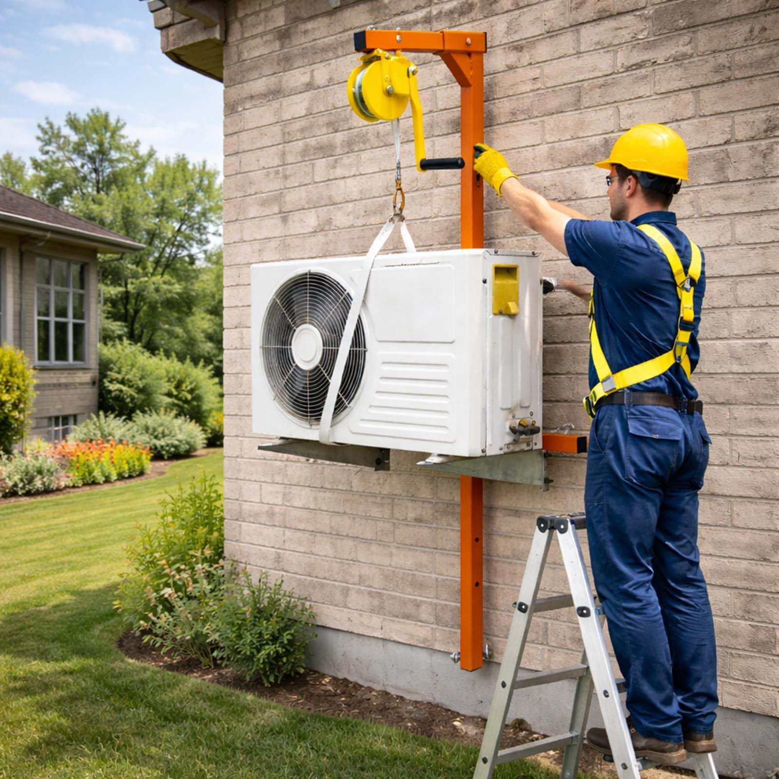 Attrezzo di sollevamento del condizionatore d'aria, set di verricello manuale, gru resistente per installazione esterna, set completo di sollevamento smontaggio, design durevole 25 m