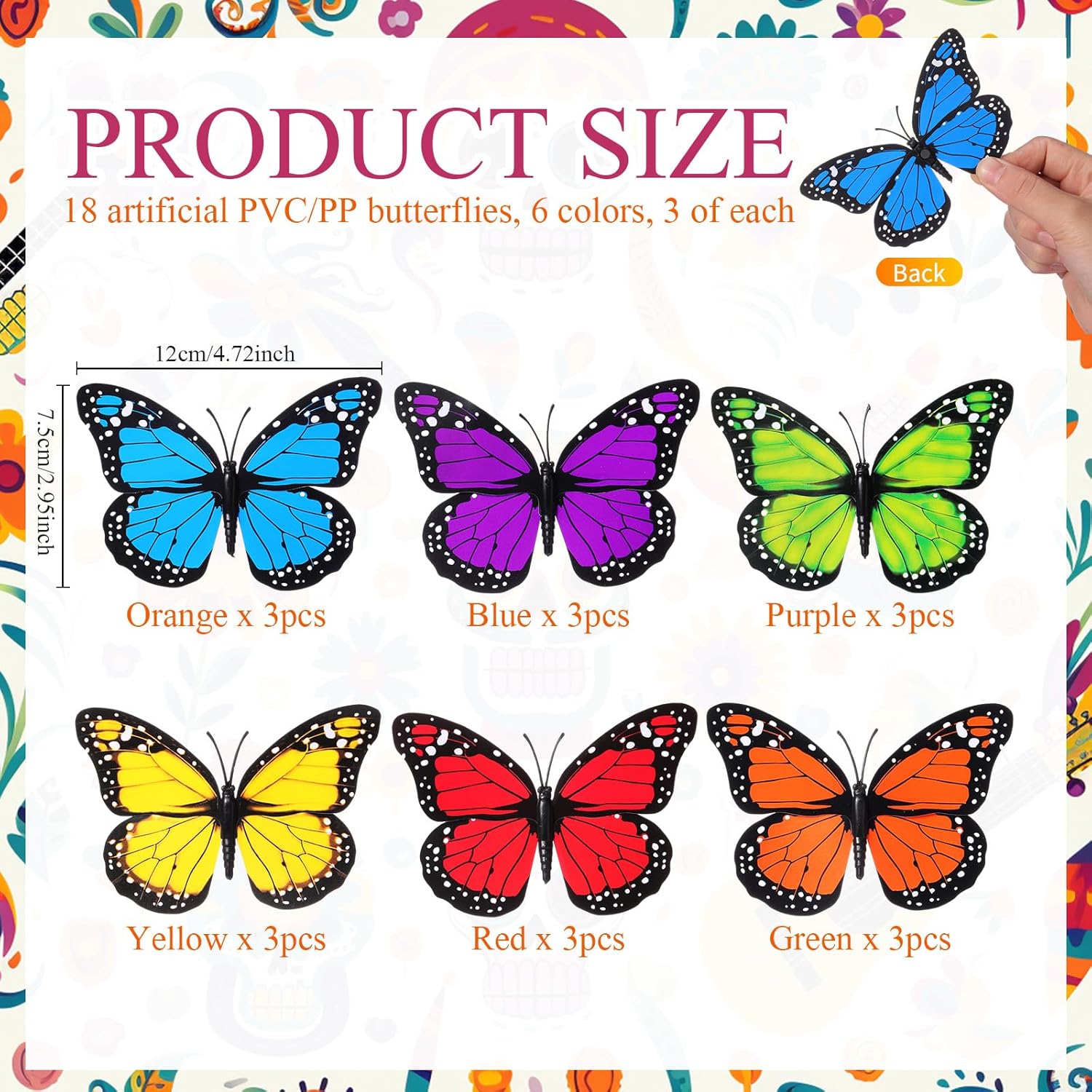 90 Pcs Marigolds Artificial Flowers Heads Bulk Mexican Party Decorations 4.72'' Artificial Butterfly 1.2'' 2'' 3.5'' Silk Marigold Flowers for DIY Xmas Party Garland (Multicolor) - Image 3