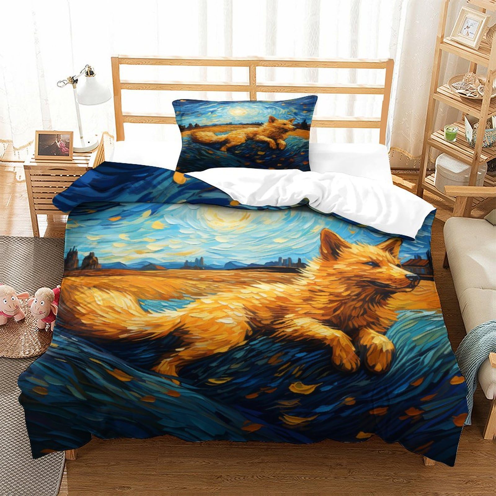 P1S9U7W5Y Artistic Fox 3D Printed Duvet Cover Set 3pcs Microfiber Animal Bedding Set Single