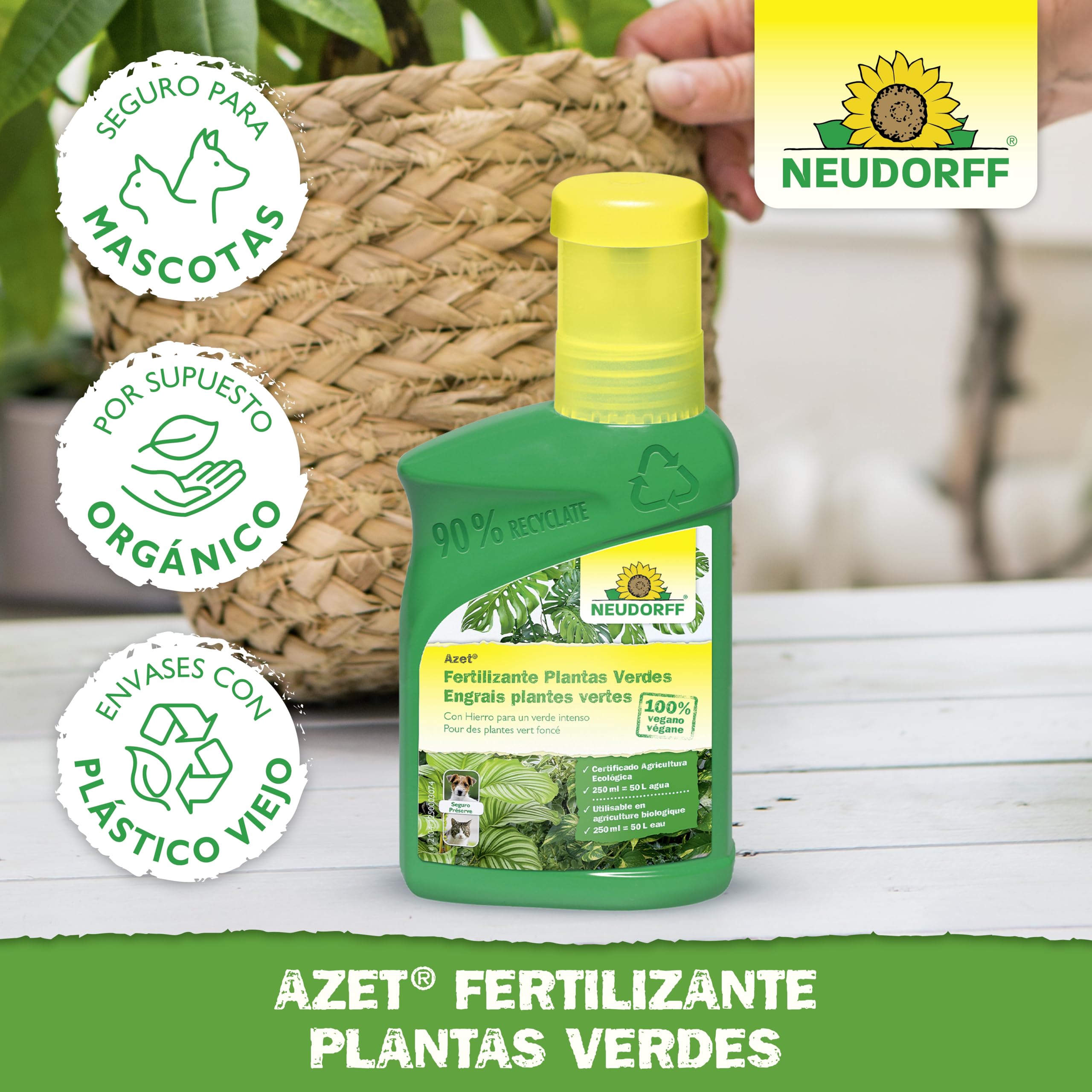 Neudorff Azet Fertilizante Plantas Verdes - Abono orgánico 100% natural para un crecimiento rápido y hojas de color verde intenso para todas las plantas verdes, 250 ml