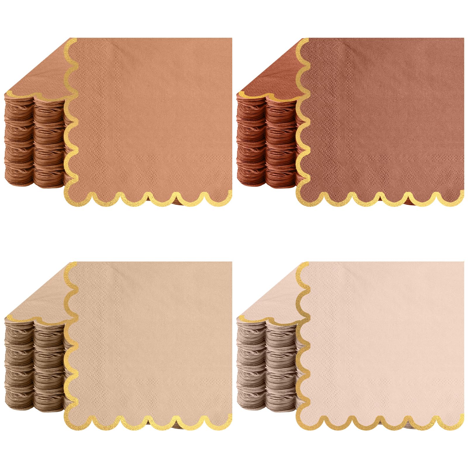 Saypacck 100 Pack Scalloped Cocktail Napkins with Gold Foil Accents Beverage Napkins Scalloped Disposable Paper Napkins for Wedding Shower Baby Dinner