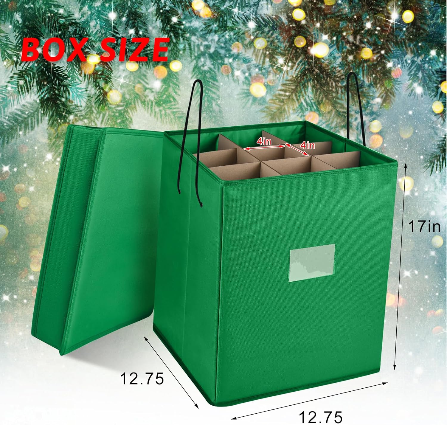 Christmas Nutcracker and Figurine Collectible Storage Box, Fits 9 Holiday Ornaments, Stores Up to 16" Tall Ornaments, Holiday Decor Organizer with Dividers, Nutcracker not Included(Green)