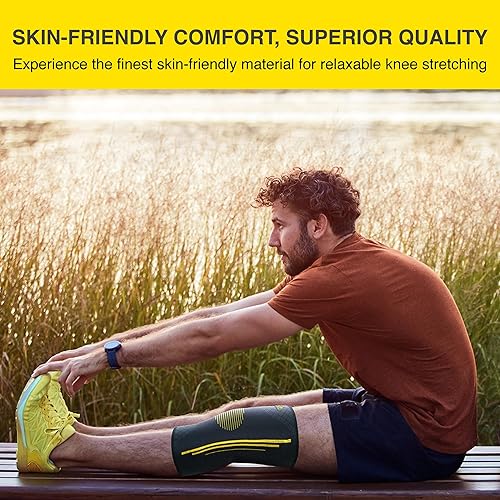 Miniatura 9 de Bracoo Rodillera, soporte de manga de compresión con estabilizadores laterales para hombres y mujeres, soporte ligero y transpirable, dolor de