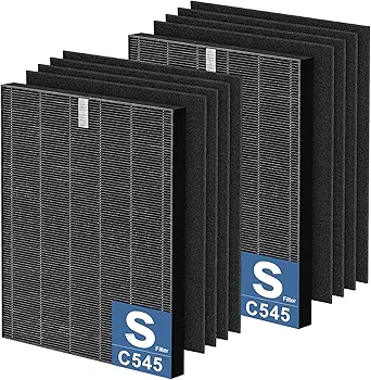 2 Pack C545 HEPA Smoke Replacement Filter S Compatible with Winix C545 Air Purifier, Replaces Part 1712-0096-00 and 2522-0058-00, 2 HEPA Filter + 8 Activated Carbon Filters, Black