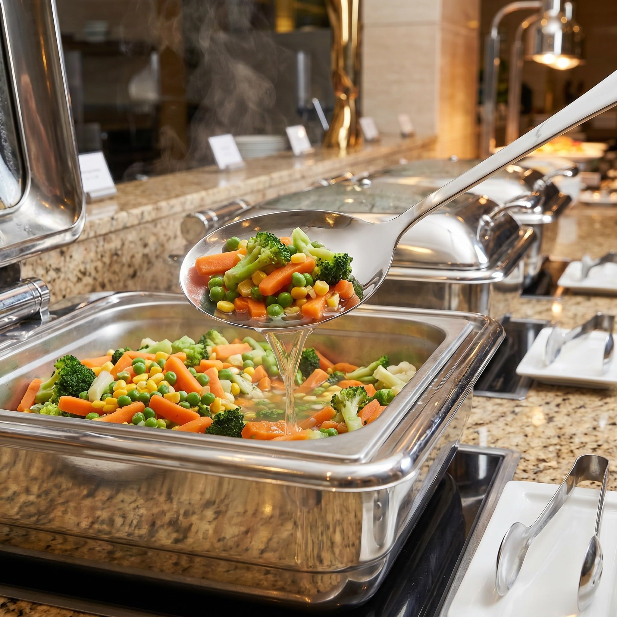 ibasenice Set di 4 posate da buffet in acciaio inox con cucchiaio forato e cucchiaio da portata - Cucchiai da portata da 21,6 cm - Posate lavabili in lavastoviglie per feste, buffet, catering e