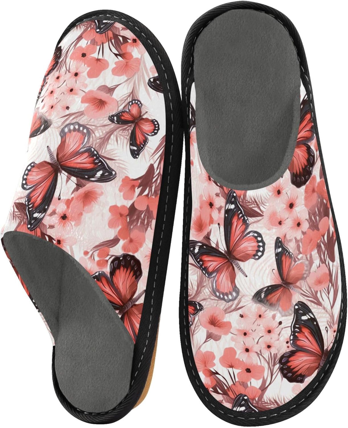 Butterfly Flower House Slippers – Cozy Fuzzy Slippers for Guests, Washable & Disposable, Perfect for Shoeless Home, Spa & Hotel Use A112208