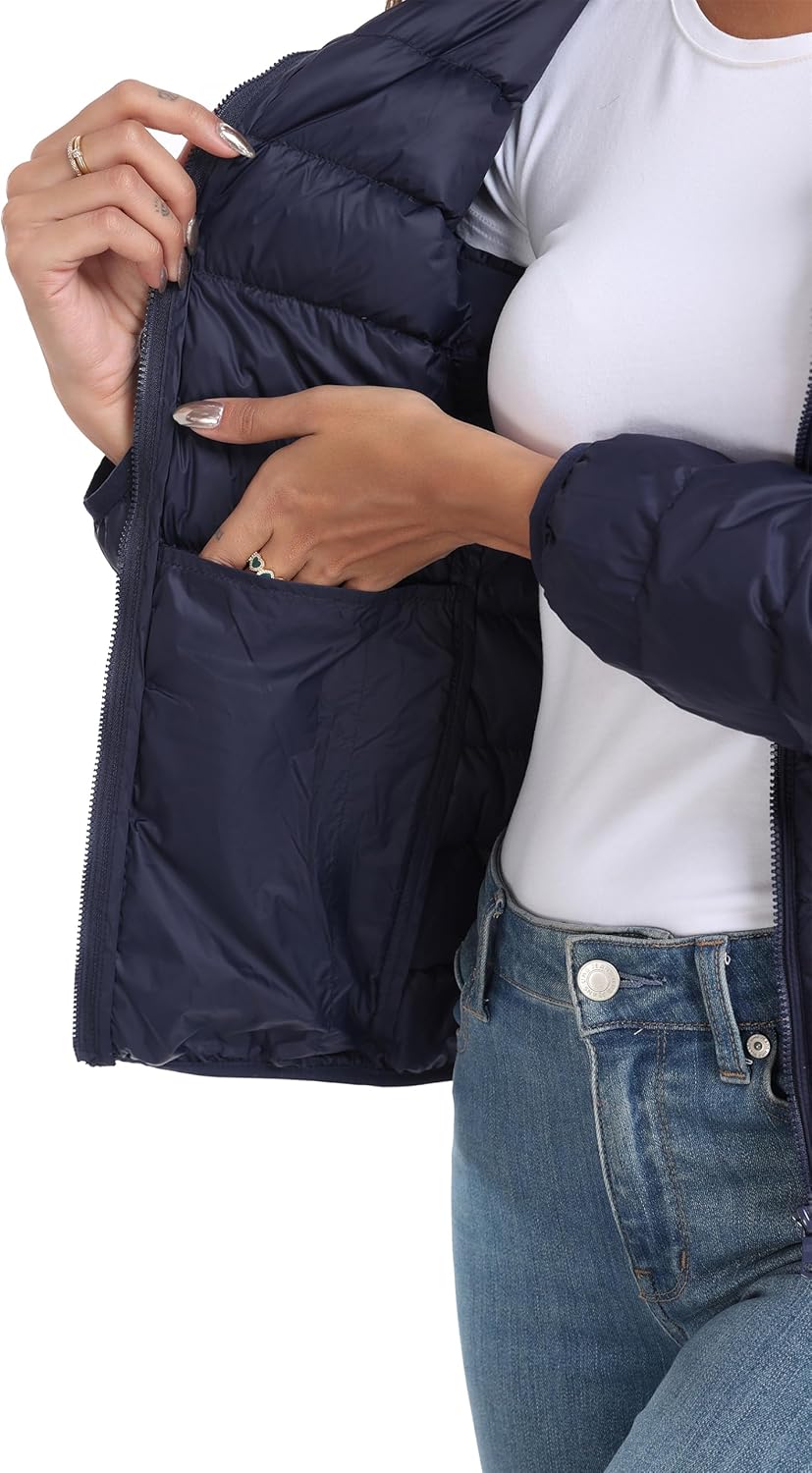 Valennia Women's Short Down Coat Packable Puffer Jacket With Hooded Winter Ultra Light Outerwear - Image 4
