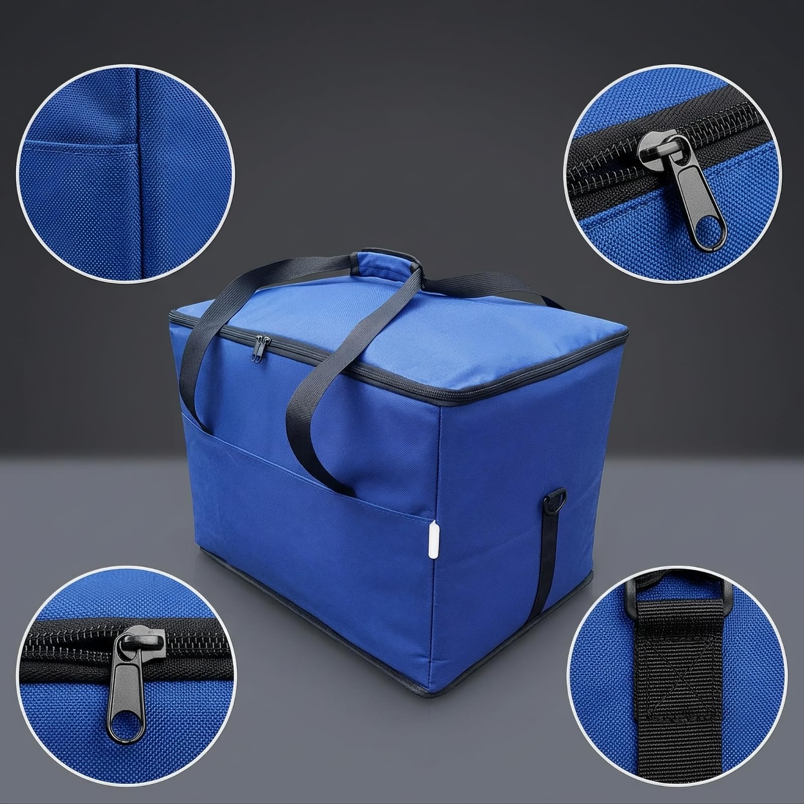 Sac Isotherme avec Fermeture Éclair Robuste Sac Livraison avec Poignées Facile à Nettoyer Glacière Portable pour Pique-Nique, Bleu, 35 Litres