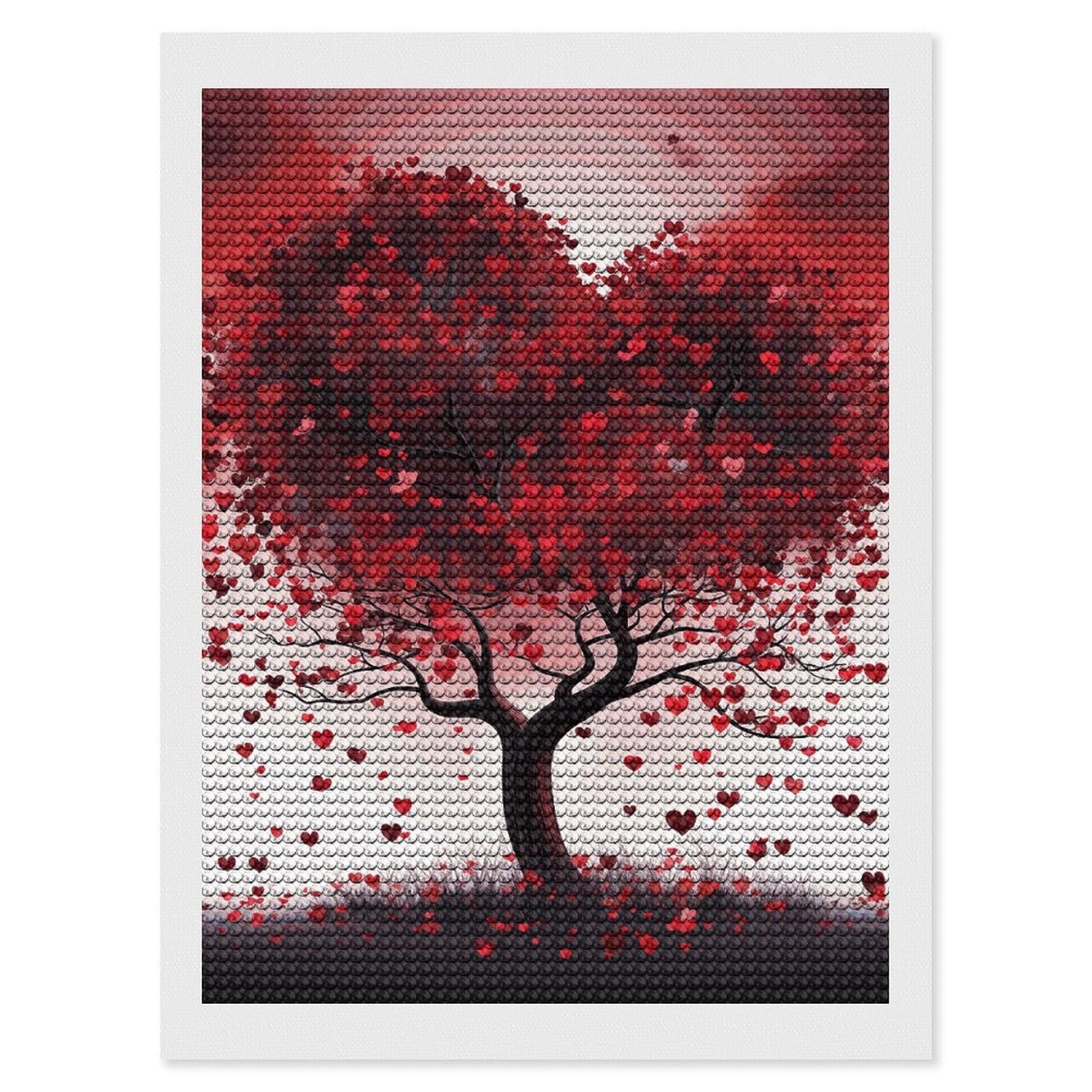 DWVTSLH Red Love Heart Tree Diamond Painting Kits for Adults, Personalized Diamond Photo Art Full Drill, DIY 5D Diamond Art Painting Kits for Beginners, Home Wall Decor 12"x16"
