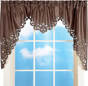Collections Etc Elegant Scroll Window Valance Chocolate 58" X 36", Chocolate, 58" X 36" | Chocolate, 58" x 36", polyester.