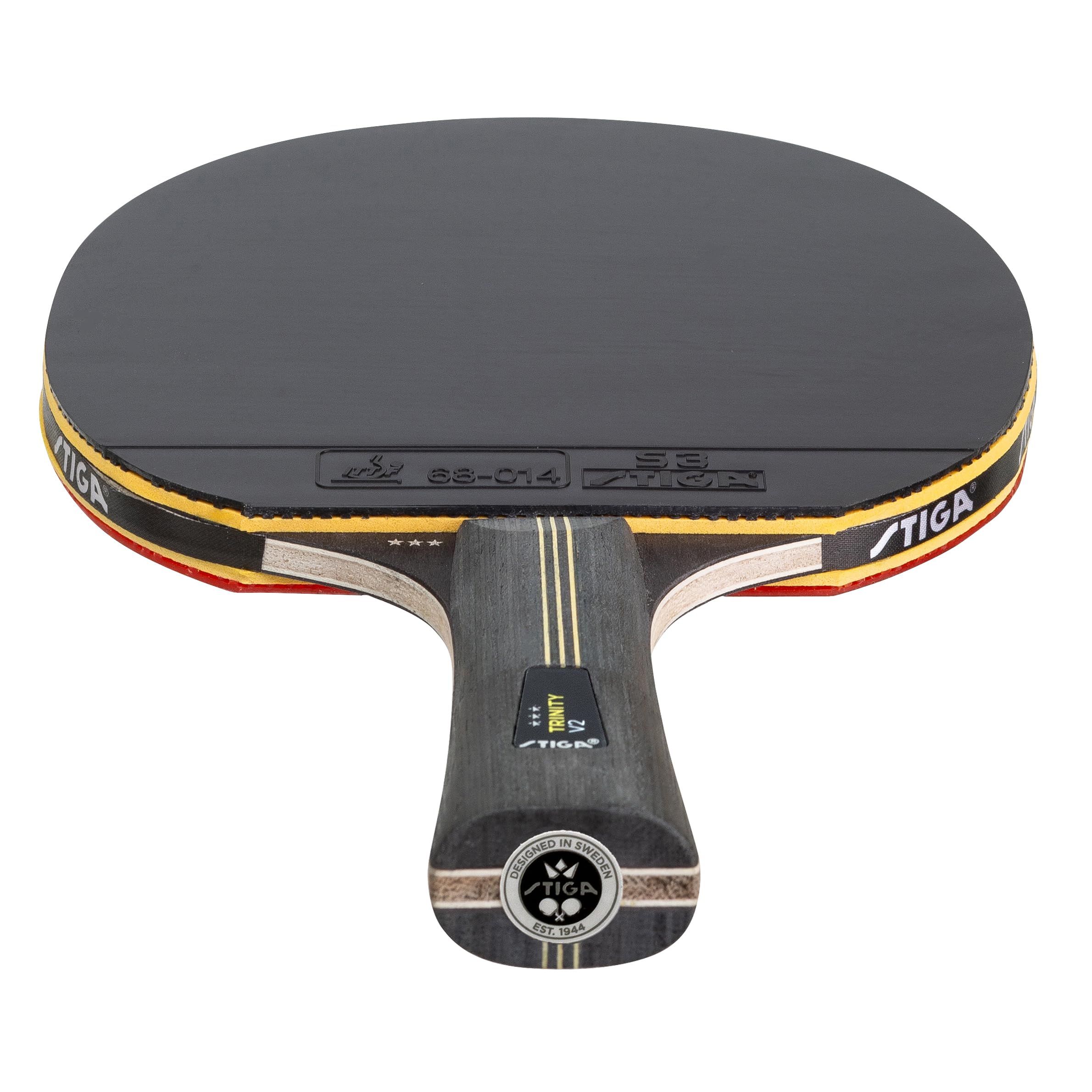 STIGA Trinity V2 Tischtennisschläger – 3 Sterne Tischtennisholz, ITTF-zugelassener Belag, Ergonomischer Griff – für Offensive Spieler, Schwarz