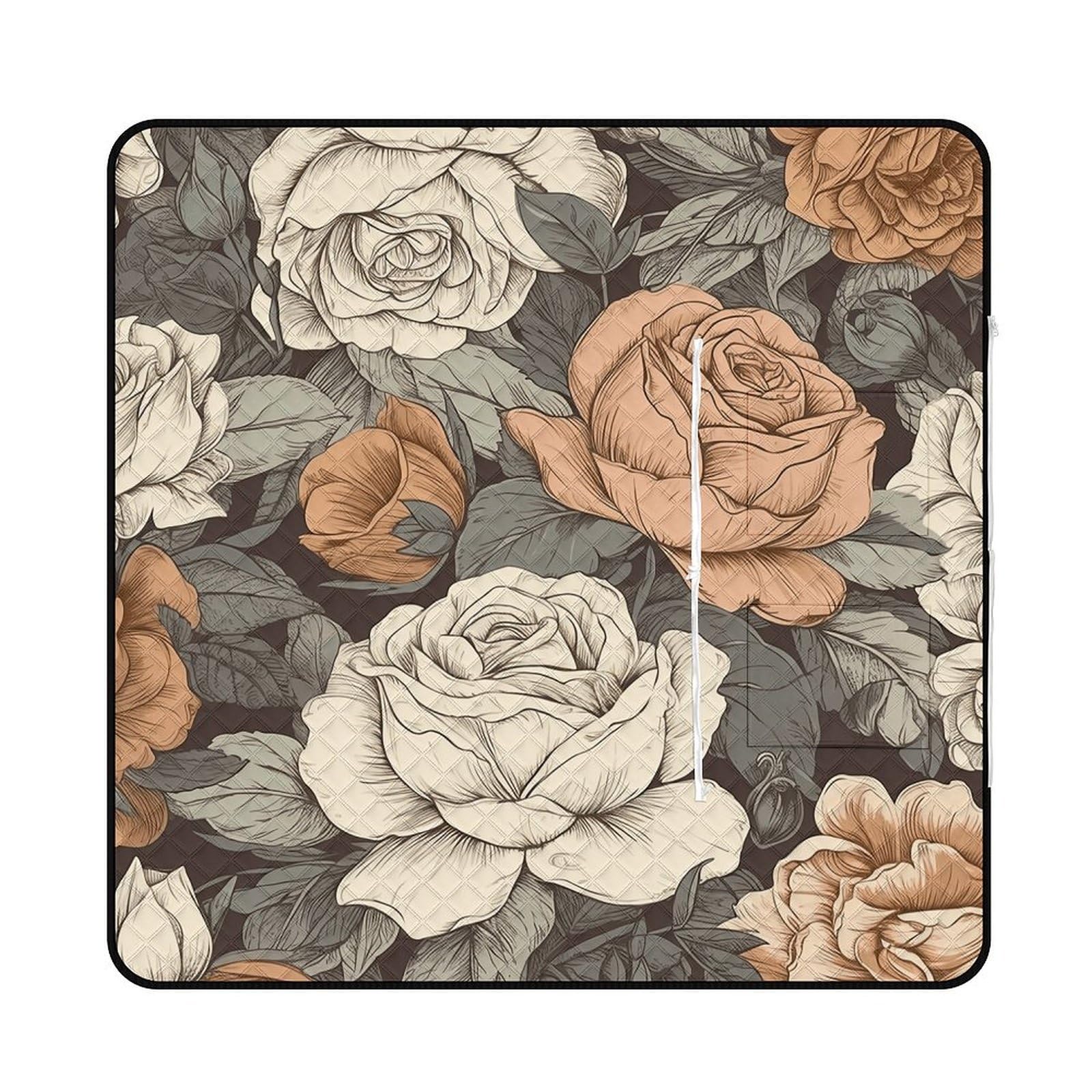 VstaDank A Hand Drawn Painting Picnic Mat 150x150cm Extra Large Picnic Blanket with Zipper Waterproof Sandproof Beach Blanket Portable Beach Mat Foldable Camping Blankets for Park Grass Lawn Travel