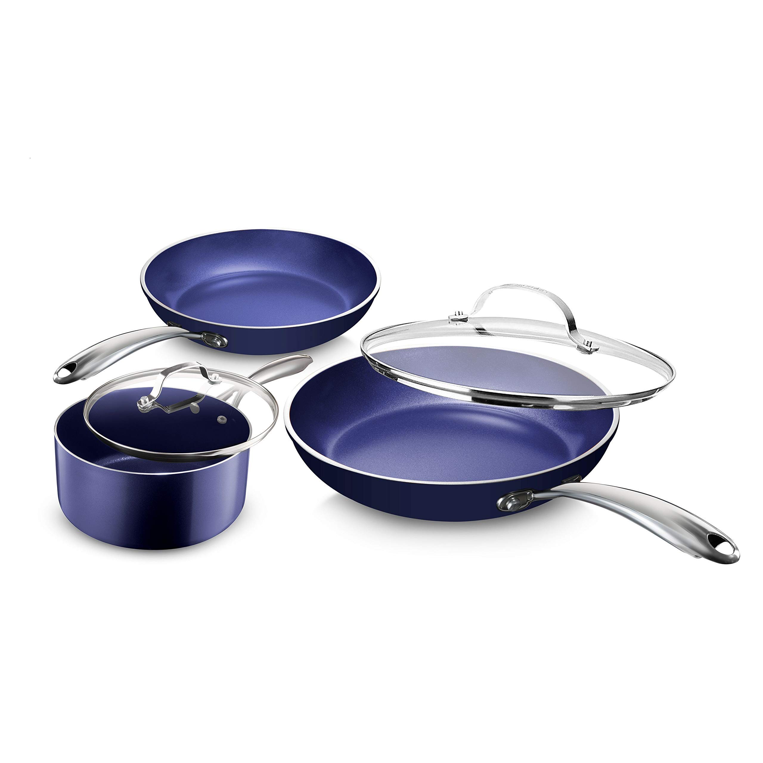 Granite Stone Diamond Blue Pots and Pans Set with Ultra Nonstick Durable Mineral & Diamond Triple Coated Surface, Stainles...