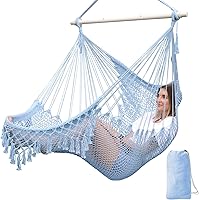 Vista 12 de Chihee - Silla de Hamaca Extra Grande, Sillas Colgantes Suavemente Tejidas con Cuerda de Algodón, Barra de Metal Plegable y Resistente, Asiento