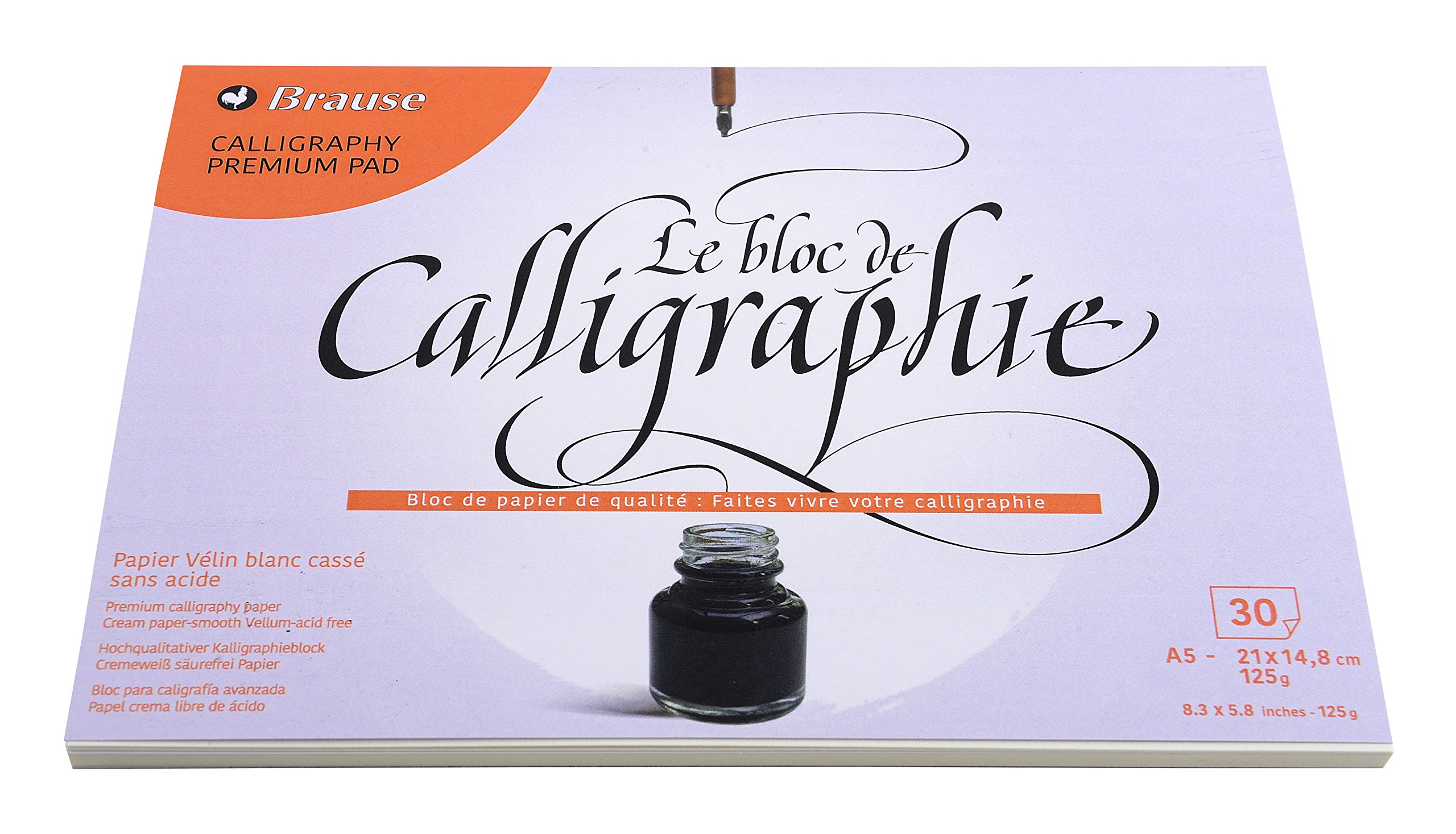 Brause 96438B - One glued calligraphy block - 30 off-white vellum sheets - Size 14.8cm x 21cm - 125g - Manufactured in Germany - Creative Art Accessory
