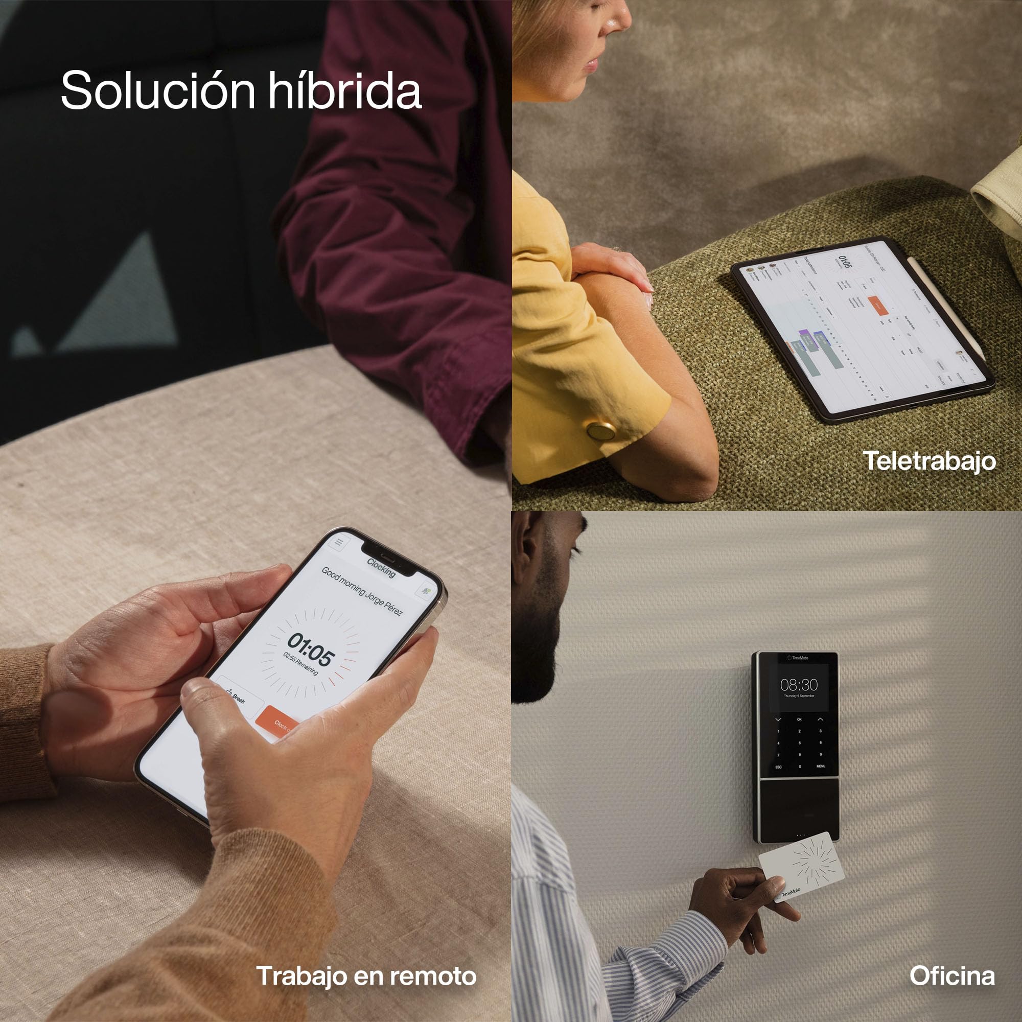 Terminal de fichaje basado en la nube TimeMoto TM-616 con lector de tarjetas RFID y PIN, para hasta 200 usuarios, fichajes, gestión de horarios, control de presencia, informes de horas trabajadas