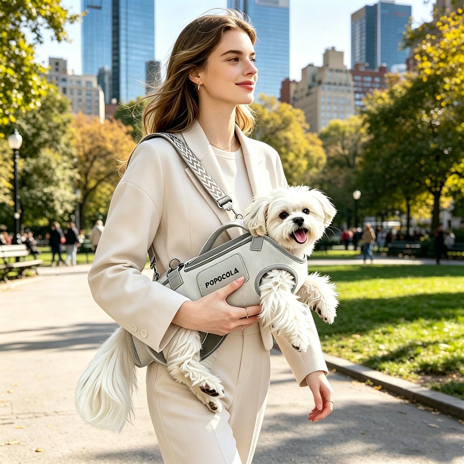 Galatée Bolsa De Viaje para Mascotas con Soporte para El Cuello, Fabricada En Piel De Microfibra y Lona, Diseño De Una Sola Pieza, Malla Transpirable (M)