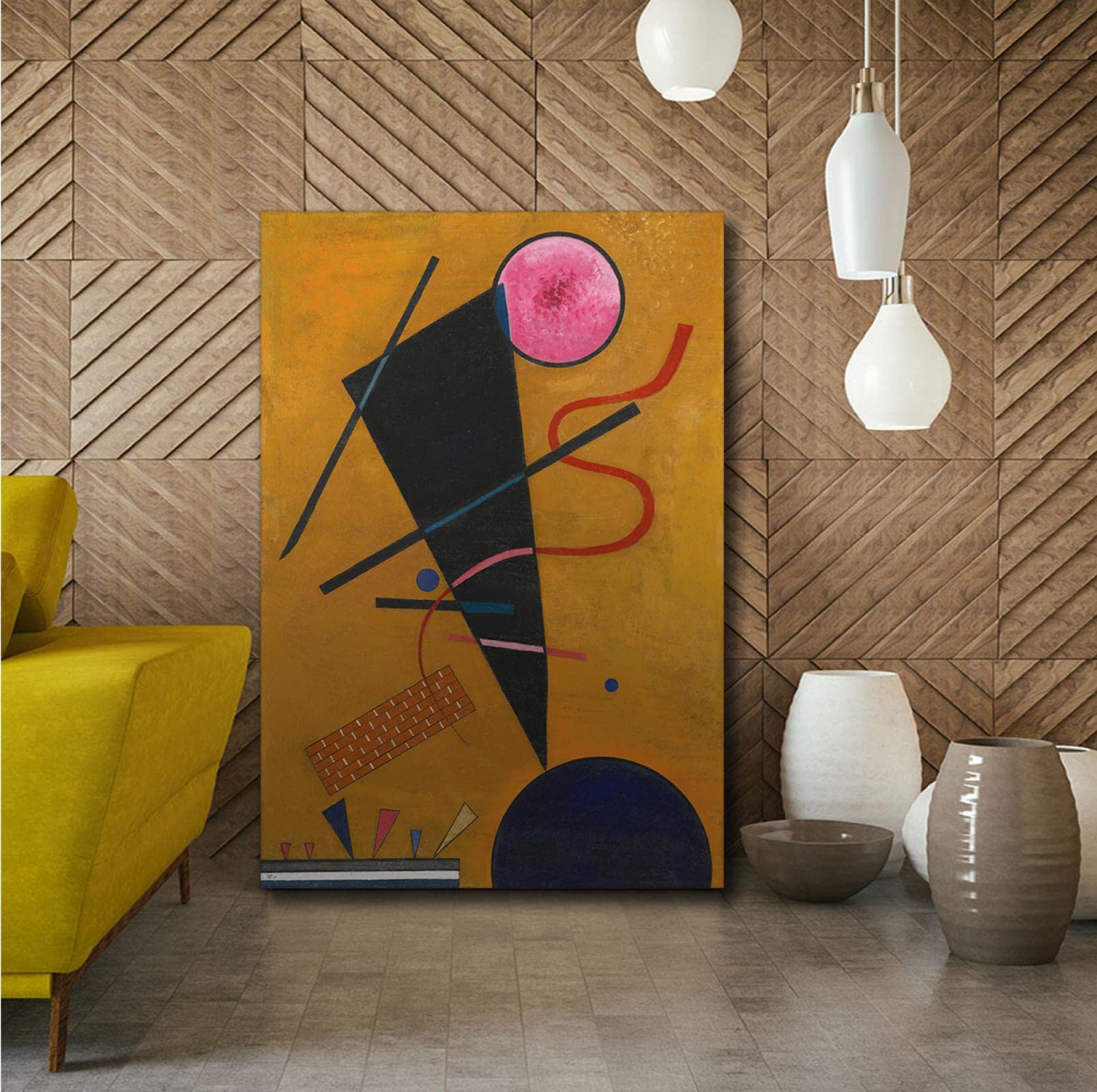 KAWAAI Canvas Wall Art Contact 1924 por Wassily Kandinsky Famous Paintings Poster for Living Room Decorative Painting Ready to Hang 52x35cm Marco interno