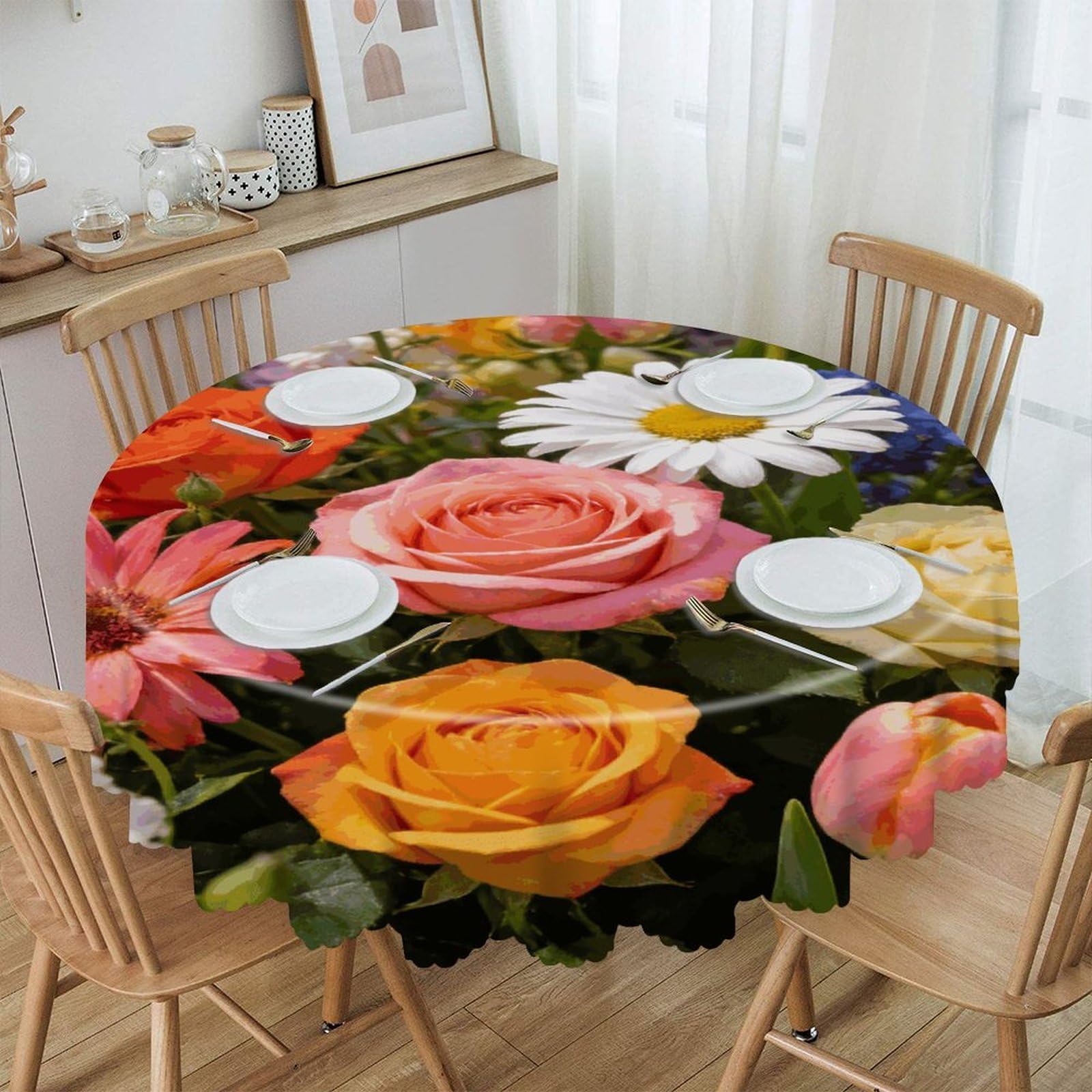 Khauerbc Style Colorful Fields Round Tablecloths,Spill Proof,Polyester Fabric Washable Table Cloth Cover For Dining Wedding And Outdoor,Soft Toching And Easy Clean