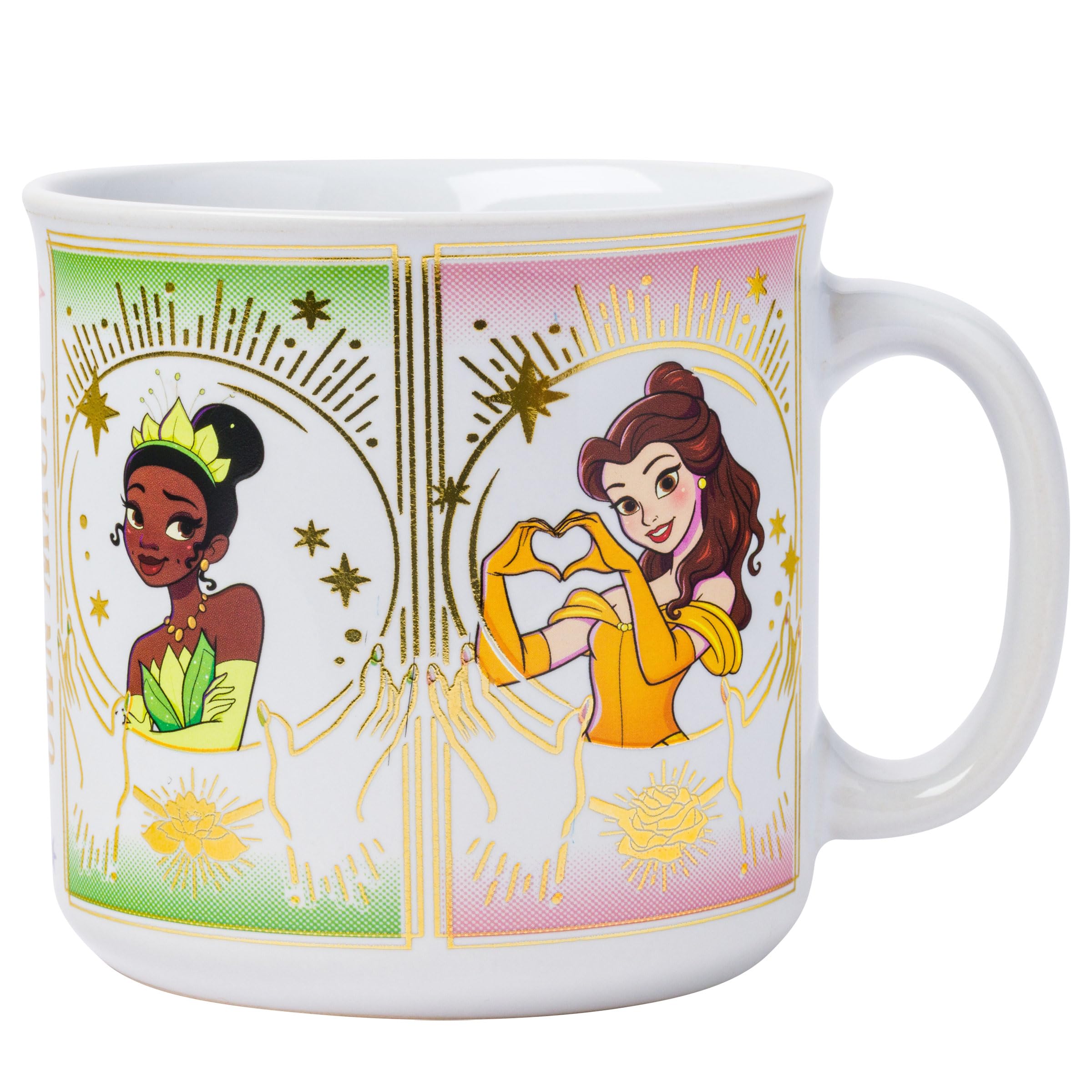 Disney Princess Mystic Tarot Card Featuring Cinderella, Ariel, Tiana, and Belle Ceramic Camper Mug, 20 Ounces