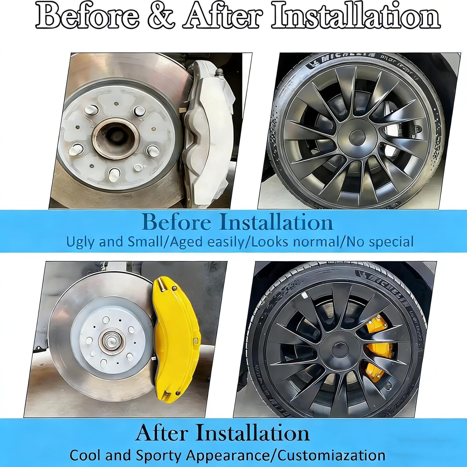 Brake Caliper Covers For Tesla Model Y Juniper 2025-2026，19 20 Inch Wheel Front and Rear Brake Caliper Covers 4 Pcs For Model Y Juniper Accessories (Yellow)