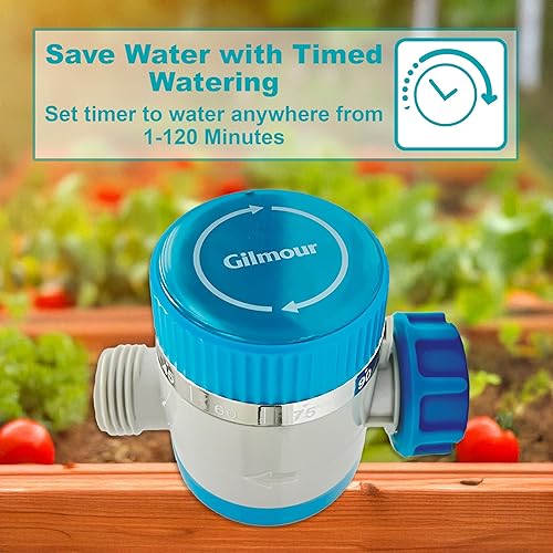 Miniatura 3 de Gilmour Temporizador de agua mecánico de salida única para manguera de jardín, temporizador de riego para rociadores y líneas de goteo, azul