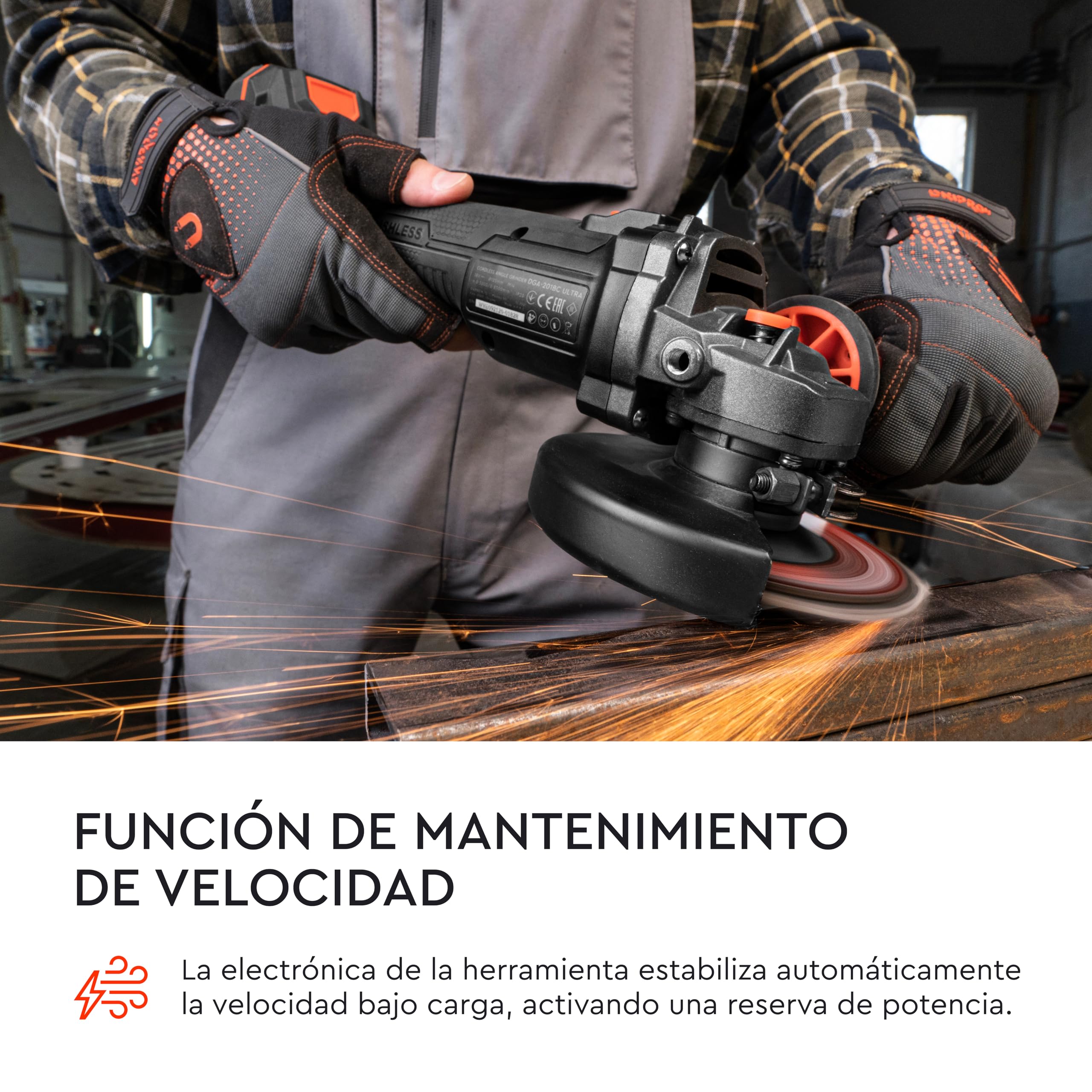 Amoladora Angular a Batería 20V Brushless, Disco 125mm, 2 Velocidades (3.000/8.500 rpm), para Cortar, Desbastar y Lijar,con Batería 4Ah,Cargador,Maletín y 10 Discos de Corte. DGA-201BC Ultra