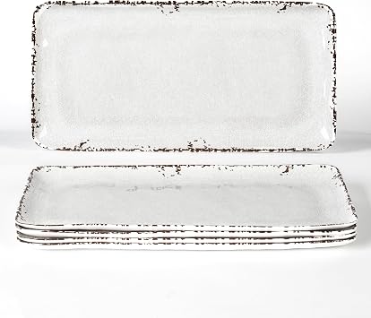 4-Pack 14" x 7" White Serving platter Set, Reusable Farmhouse Melamine Serving Platters for Cookie, Appetizer, Charcuterie, Snack, Party Food Display - Stackable Kitchen CounterTop Tray.