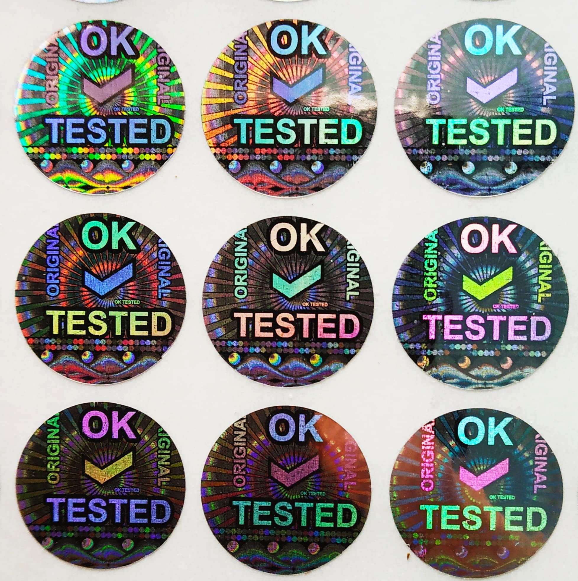 Hologram Sticker # OK Tested # Silver, Round Diameter 14 mm, 2000 Stickers