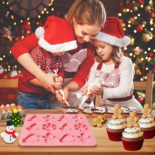 Miniatura 3 de Paquete de 2 moldes de silicona para chocolate de Navidad, bandejas antiadherentes para hornear galletas con elementos navideños para hacer regalos,