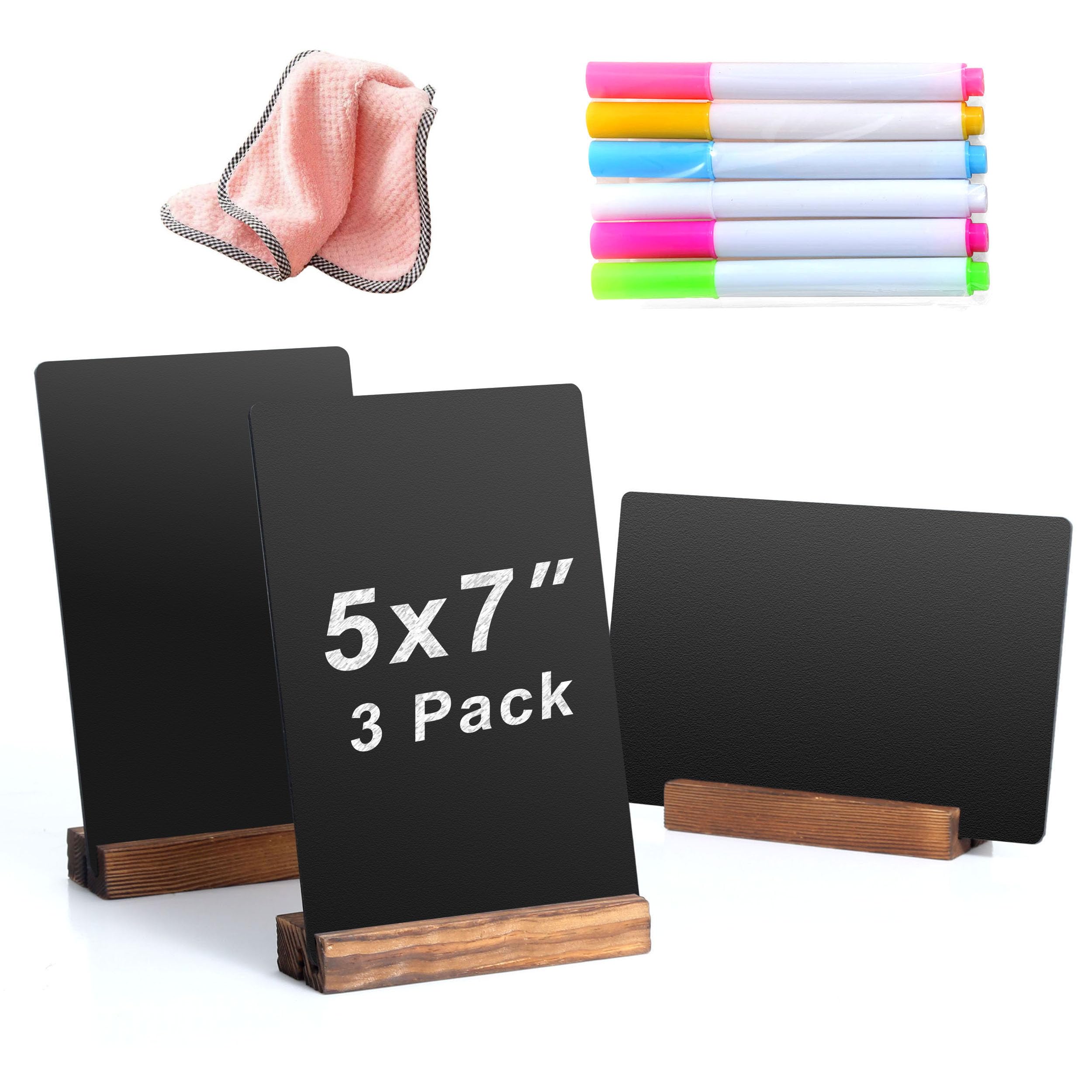 3 Pack 5x7 in Chalkboard Sign Small Blackboard Decorative with Wood Base